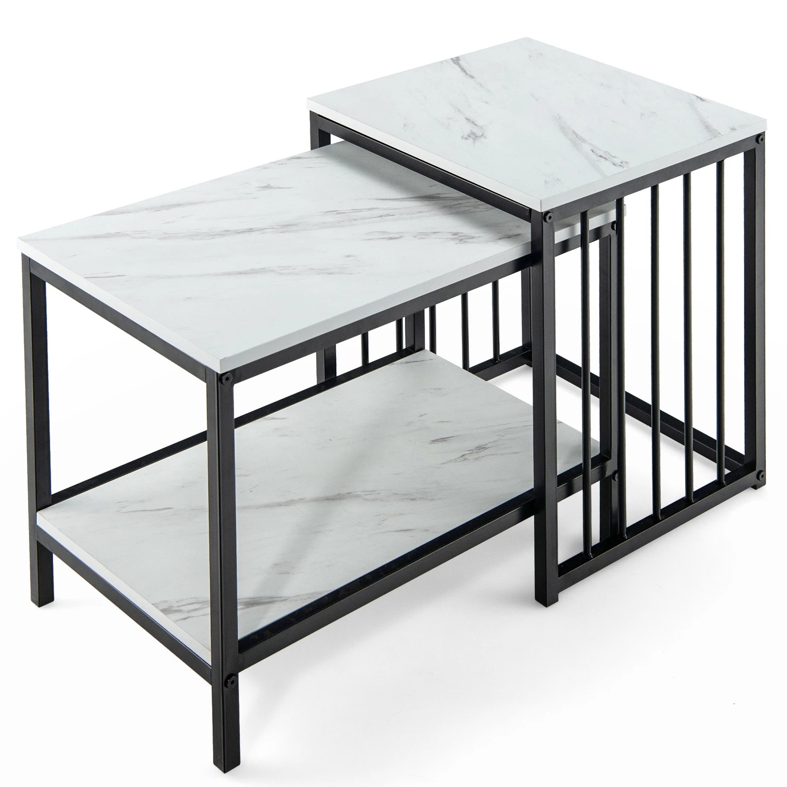 1 Costway Set of 2 Nesting Coffee Tables Rectangle Sofa Side Table w/Storage Shelf, 1 of 6