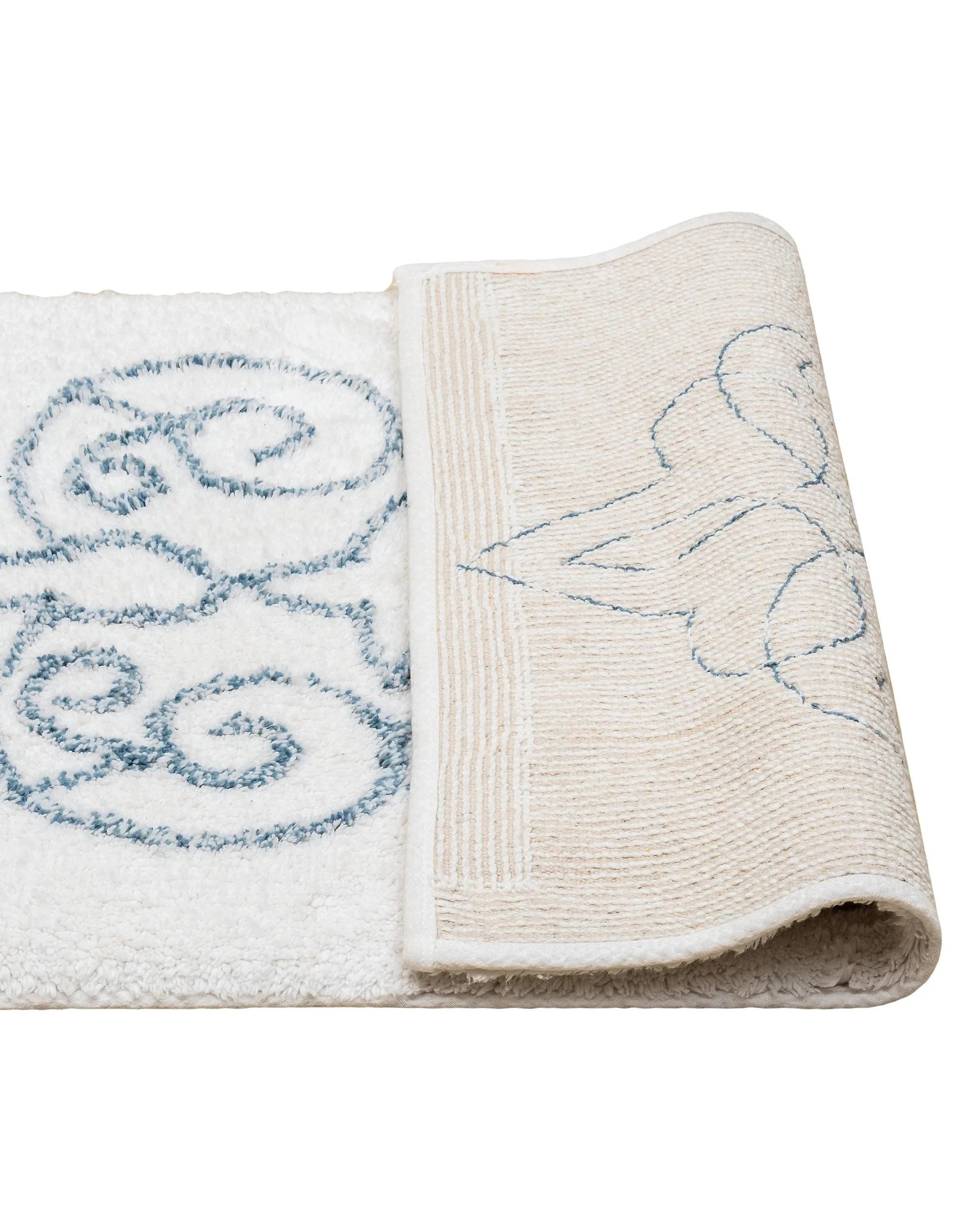 1 La Grace Home Cotton Medallion Tufted Non Slip Jacquard Bath Mat - 80x50cm - White/Blue, 1 of 4