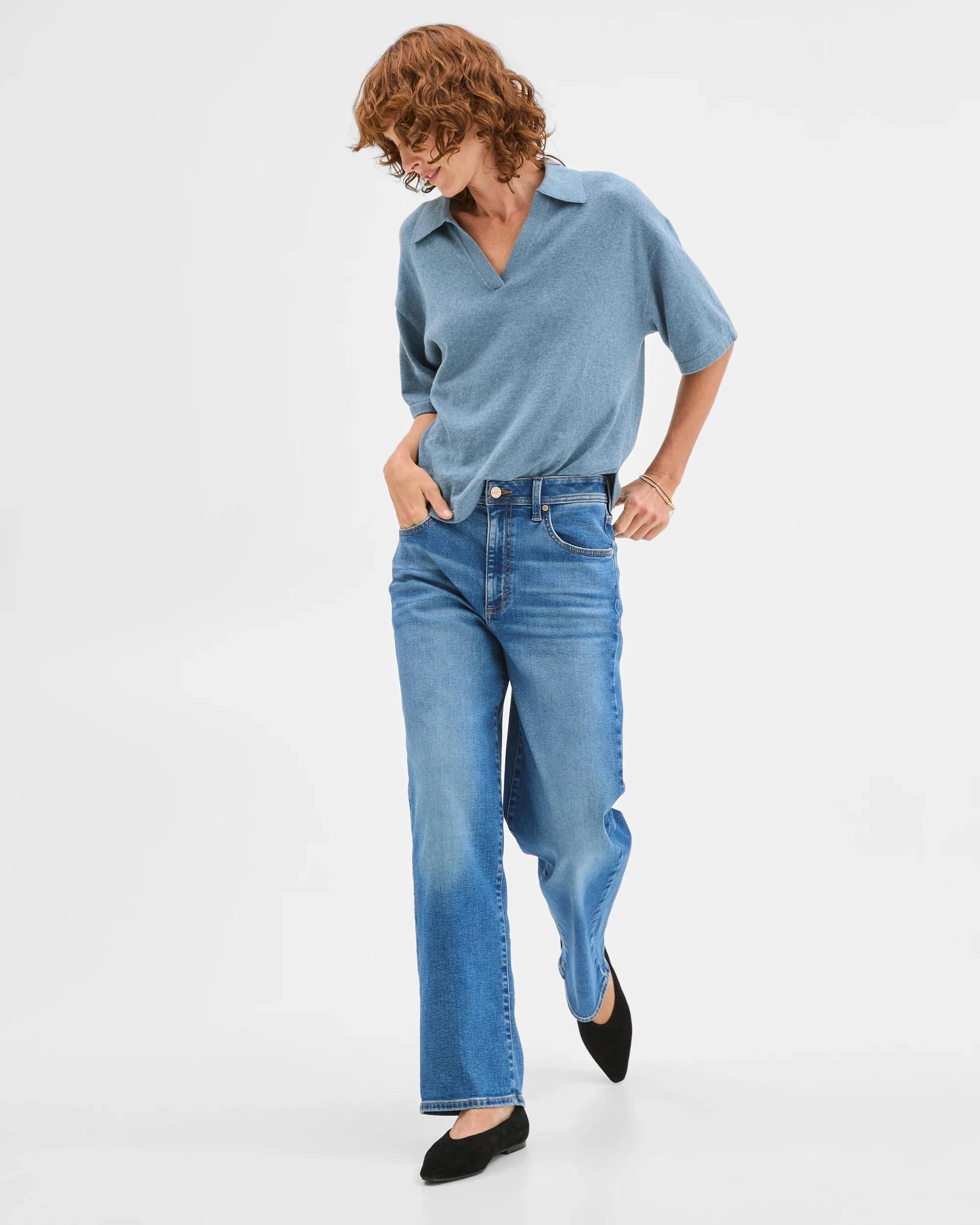 5 Target Woman Australian Cotton Blend Knit Polo Top STEEL BLUE, 5 of 7