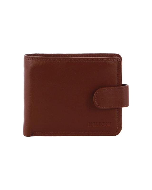 Milleni Mens Leather Tab Cash Card RFID Protected Wallet Secure Clasp Closure 