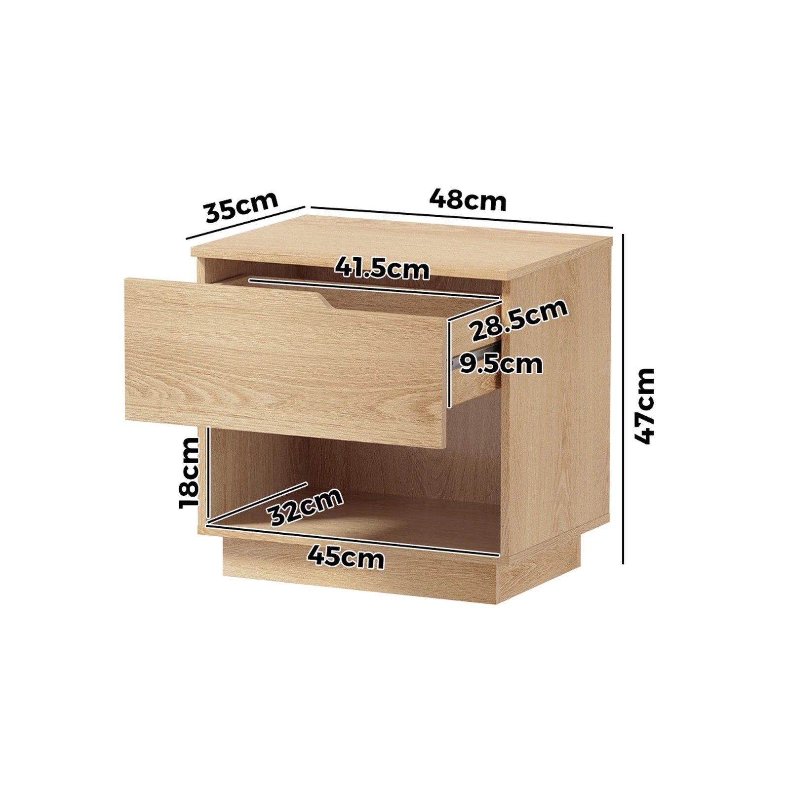 2 Oikiture Bedside Table 1 Drawer Storage Shelf Nightstand Side Cabinet - Natural, 2 of 9