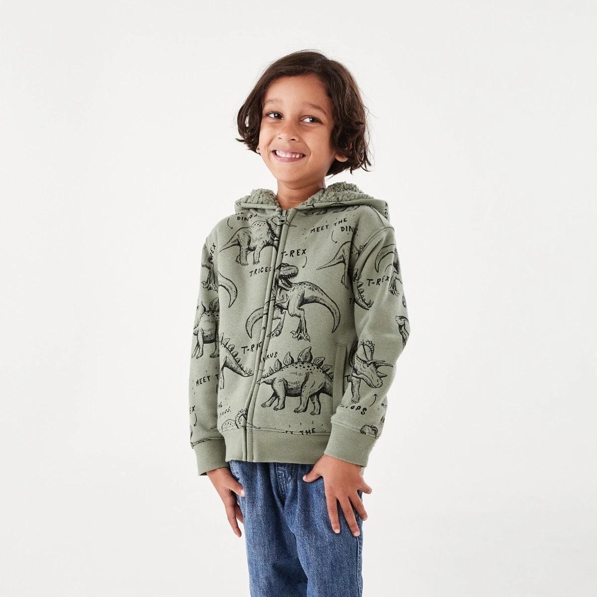 2 Sherpa Lined Hoodie Grn Dino, 2 of 10