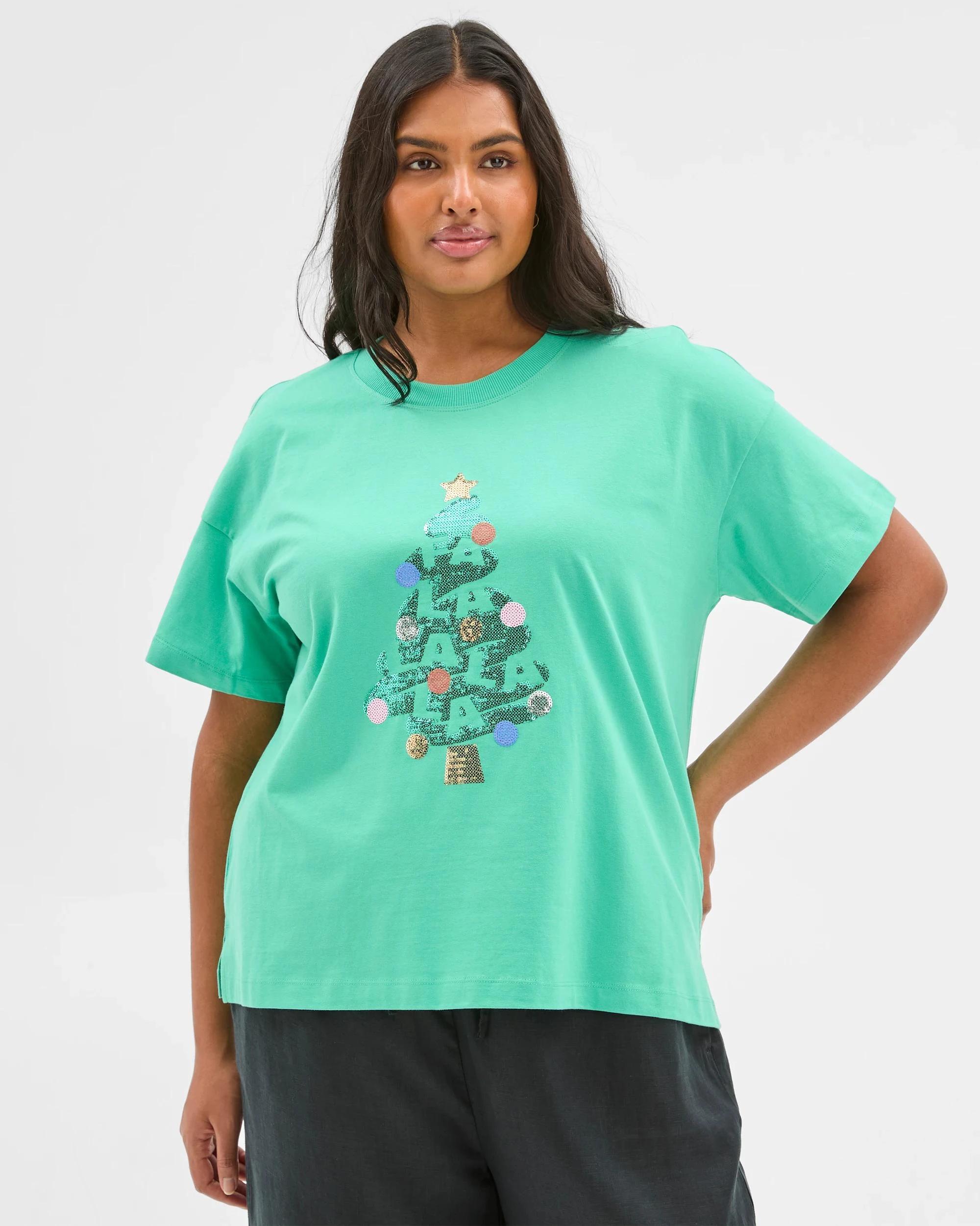 9 Target Plus Size Australian Cotton Christmas T-shirt GREEN FALALALA, 9 of 10
