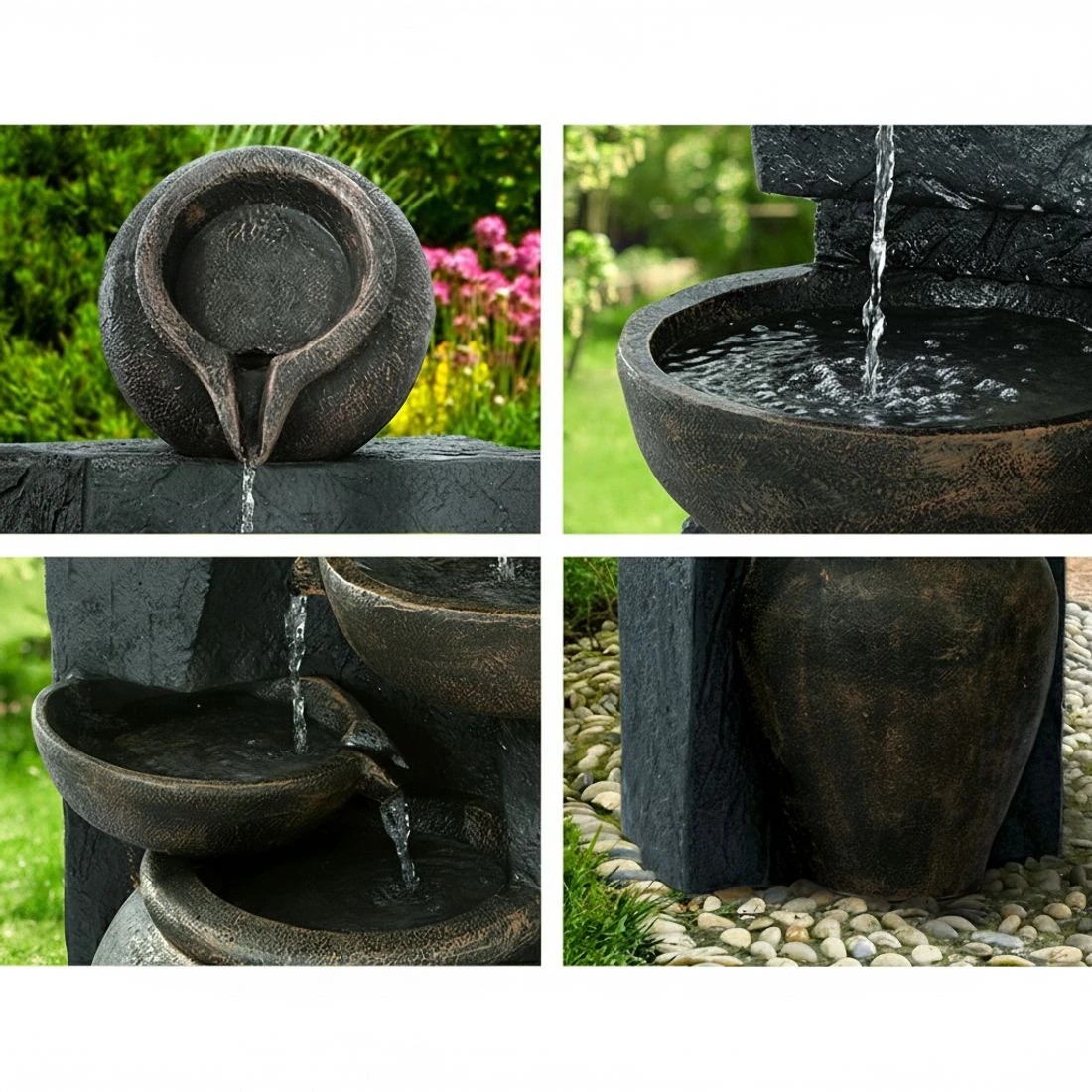 5 Gardeon Solar Water Feature Cascading Fountain 5 Tiered Bowl Bird Bath 99CM - Brown, 5 of 6
