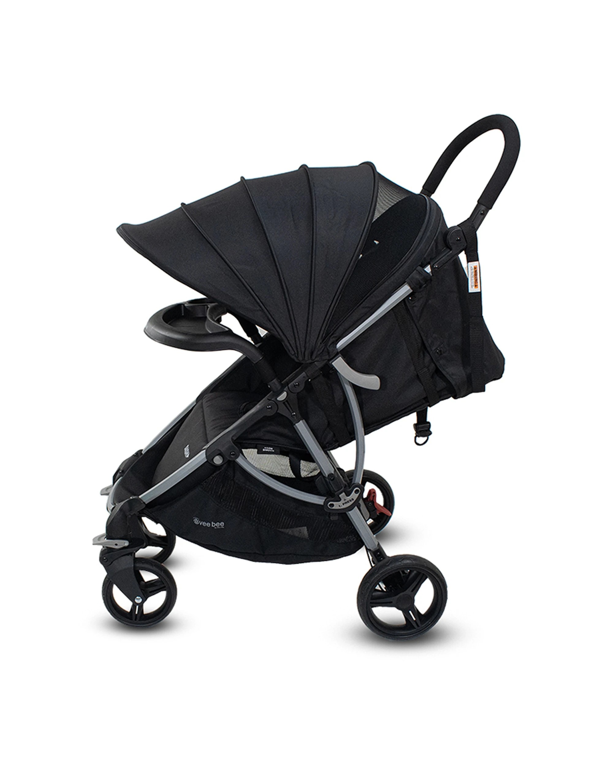 2 Vee Bee Dash Pram Foldable Reclining Baby Stroller With Tray Moon Shadow Colour
 - Black, 2 of 9