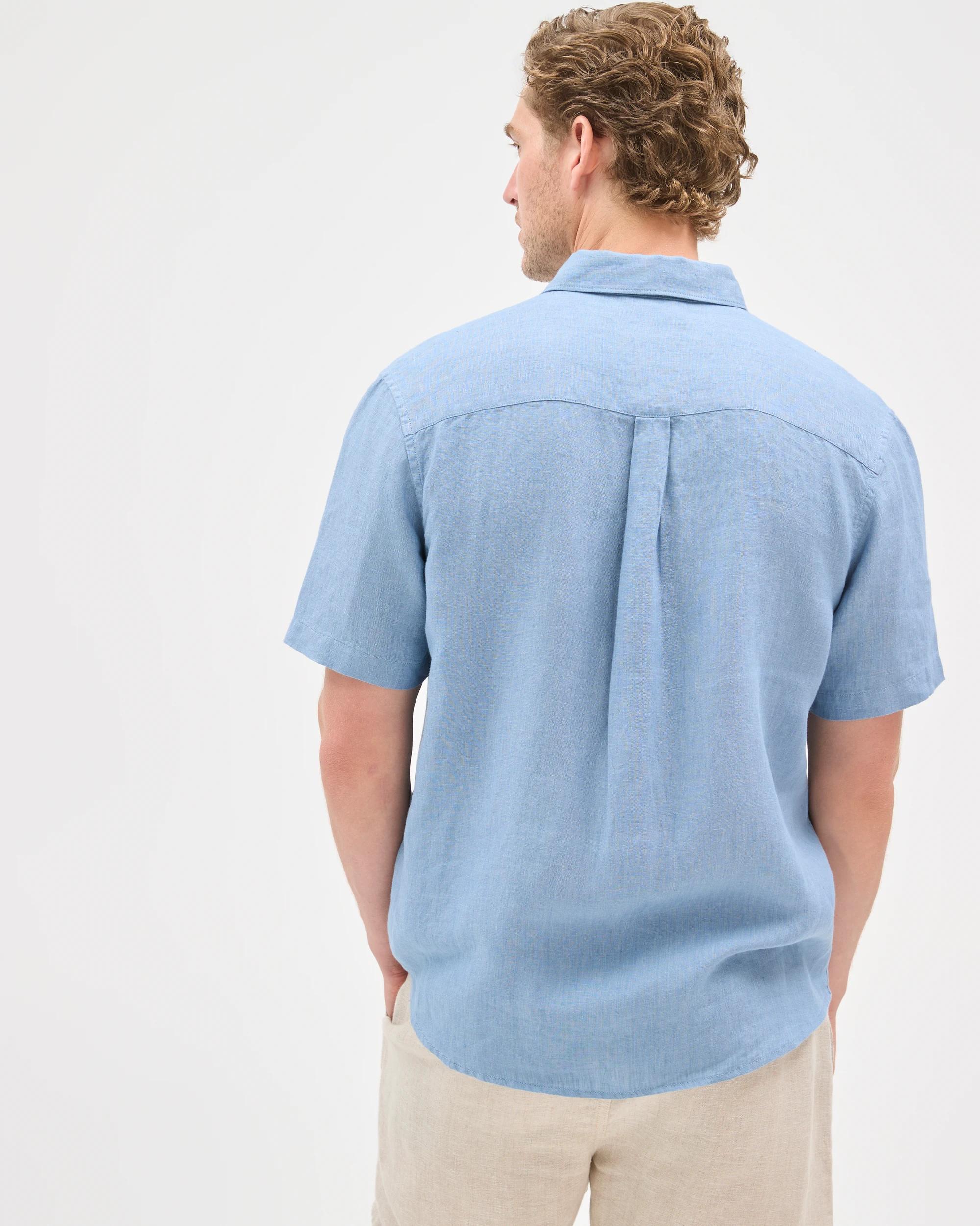 6 Target Man European Linen Short Sleeve Shirt DENIM BLUE, 6 of 6