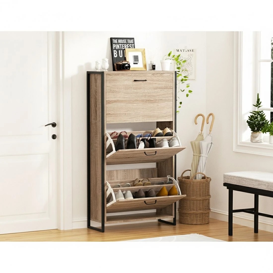 6 Artiss Shoe Rack Cabinet Adjustable Shelves 24 Pairs Tim - Natural, 6 of 7