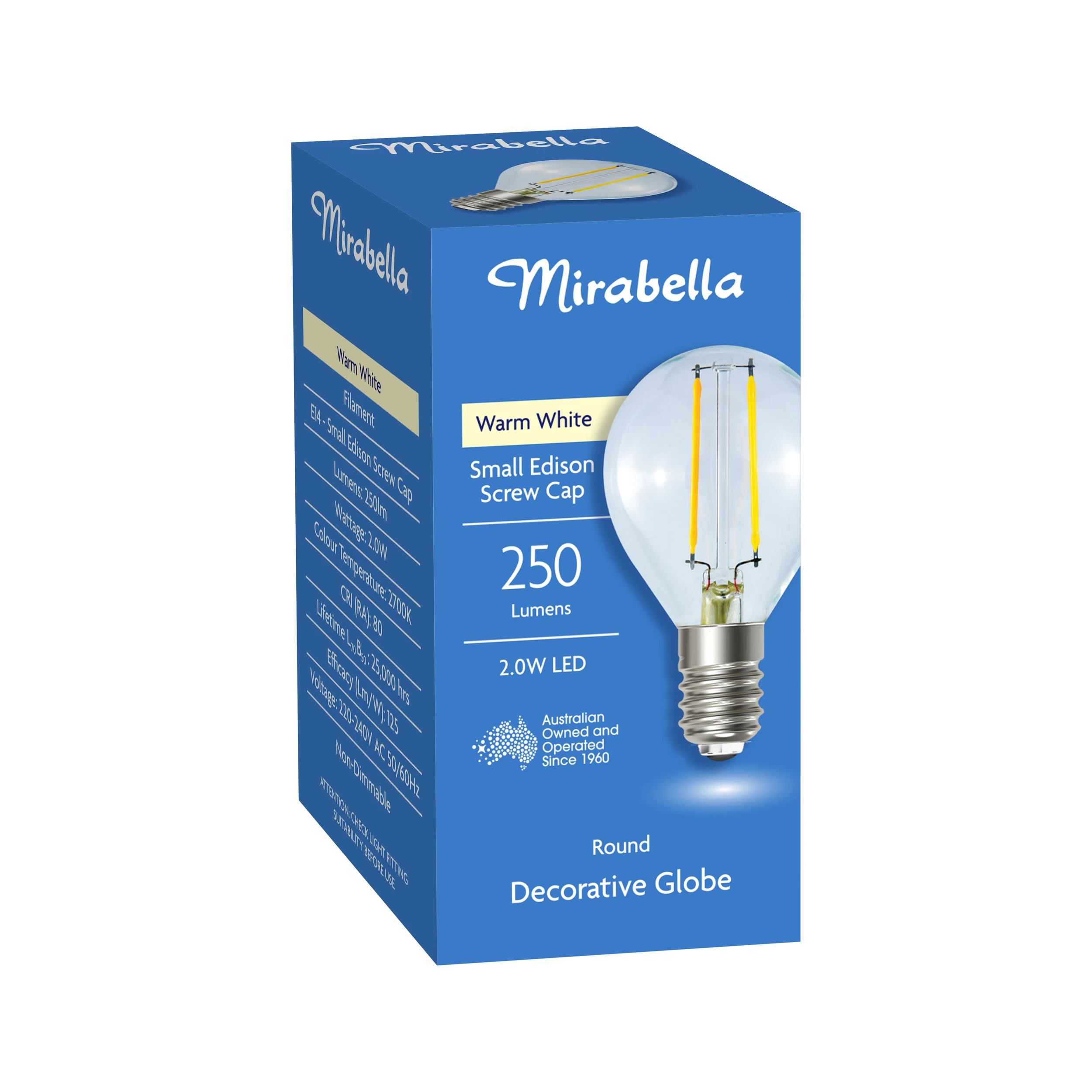 6 Mirabella 2W LED Filament Warm White Round Globe Bullb, 6 of 6