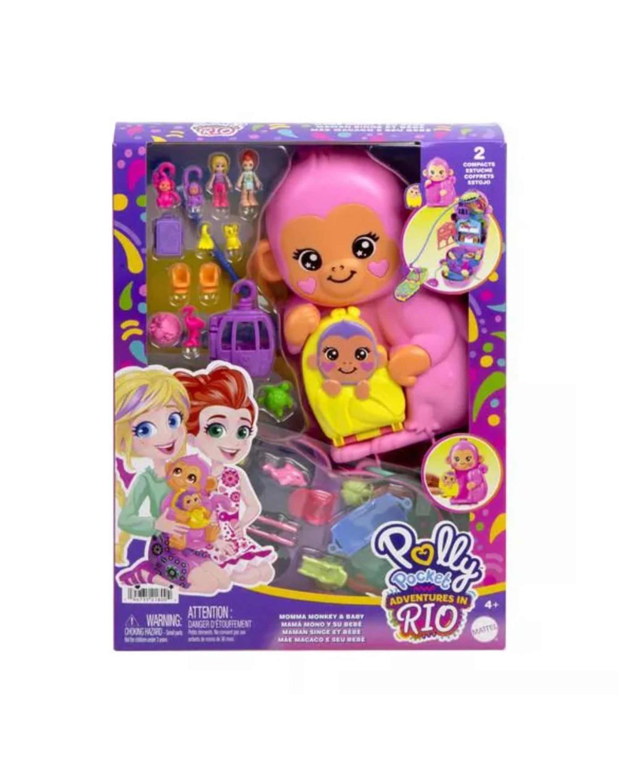 1 Polly Pocket Adventures In Rio Momma Monkey and Baby Playset, 1 of 8