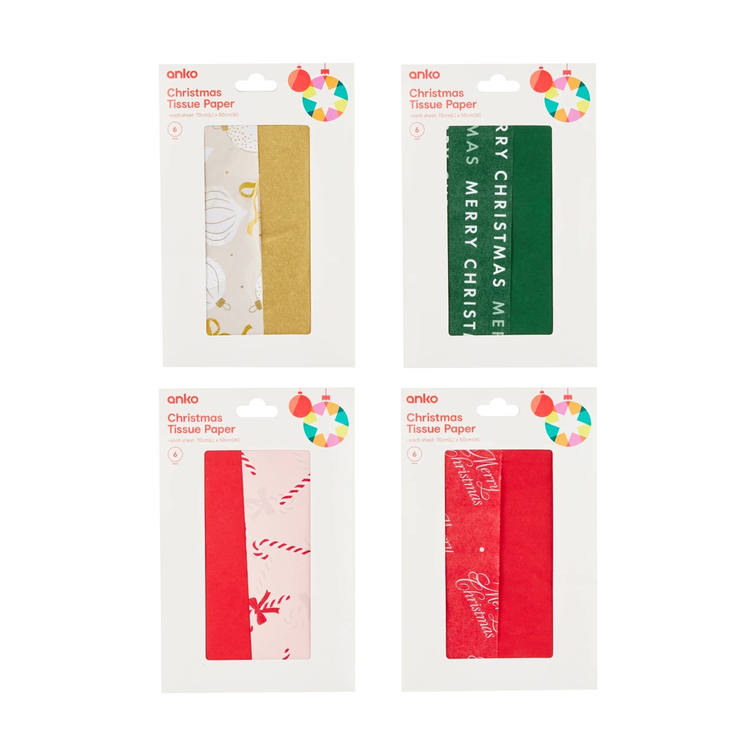 1 6 Pack Christmas Tissue Paper - Assorted, 1 of 5