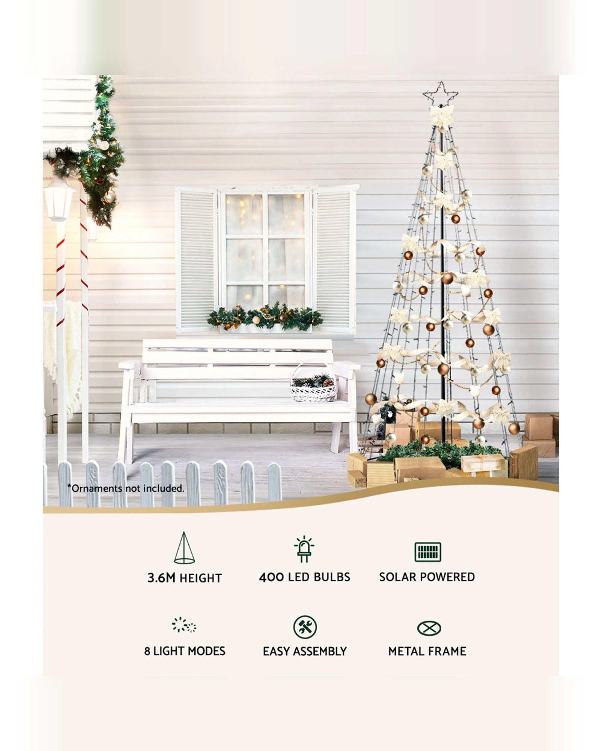 3 Jingle Jollys Solar Christmas Tree 3.6m Xmas Tree Decorations 8 Light Modes
 - Green, 3 of 3