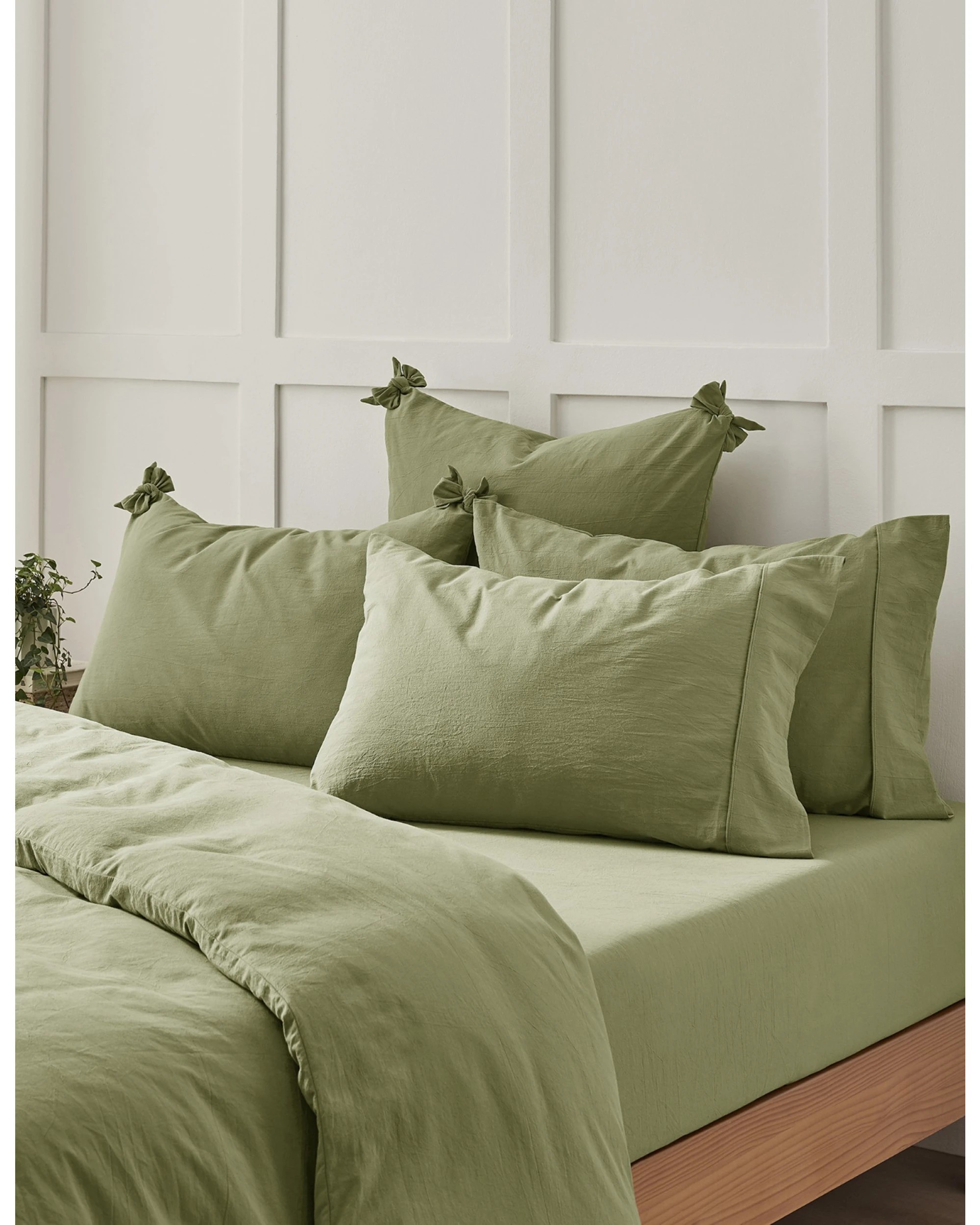 6 Dreamaker Bonnie Washed Cotton Fitted Sheet Set - King Single Bed - Olive, 6 of 6