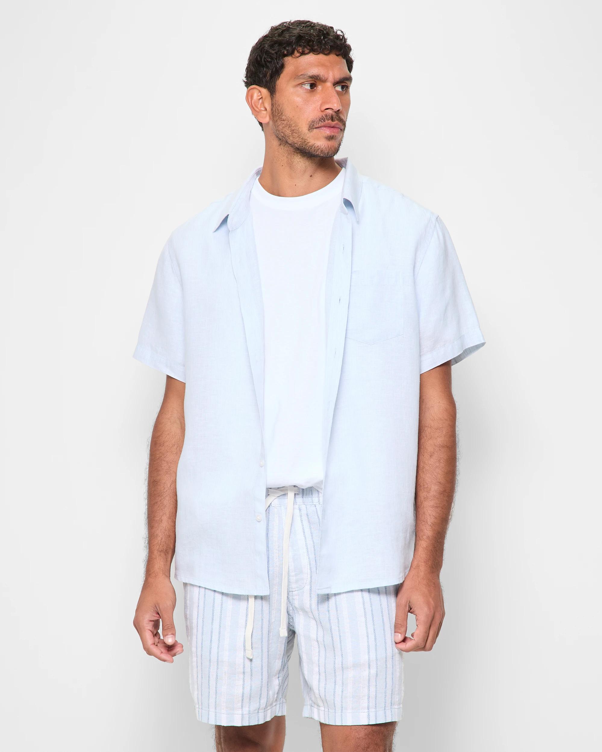 1 Target European Linen Short Sleeve Shirt MICROSTRIPE LIGHT BLUE, 1 of 5