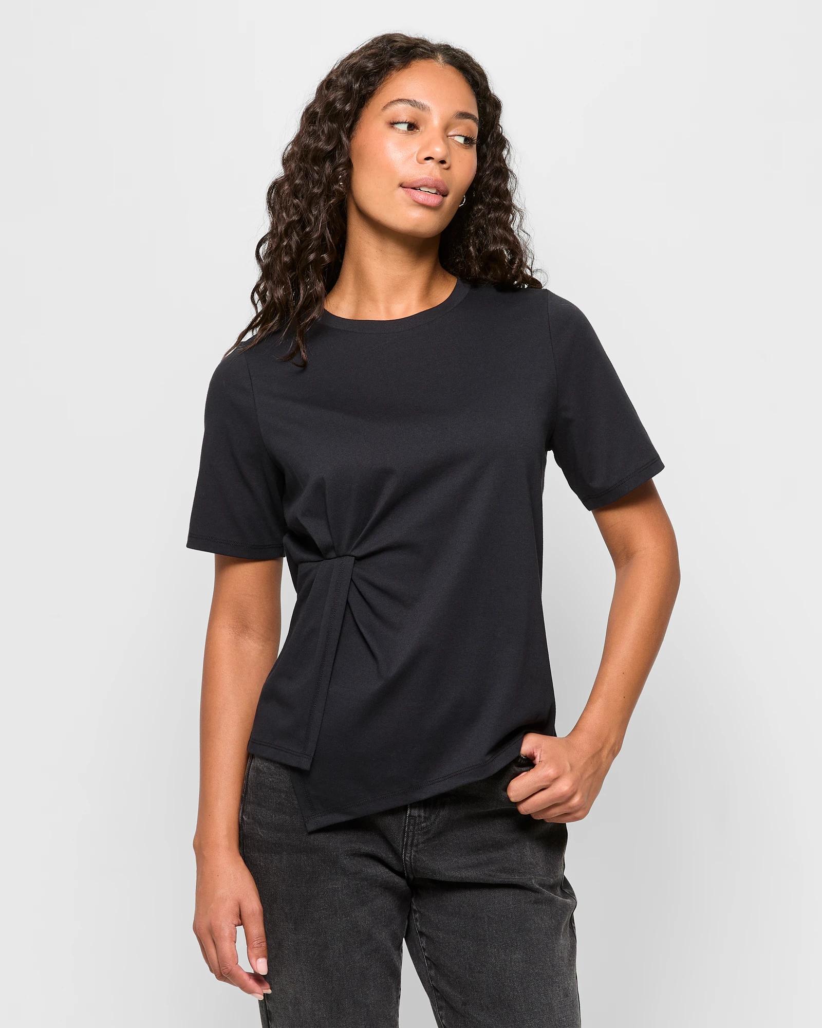 1 Target Australian Cotton Blend Asymmetrical Tuck T-shirt BLACK, 1 of 5