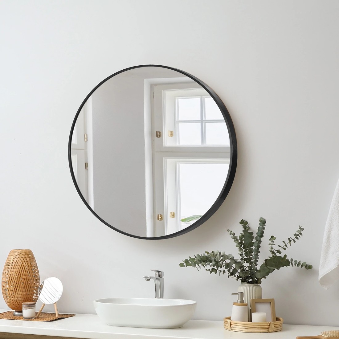 2 Oikiture Wall Mirrors Round Makeup Mirror Vanity Home Decor 50cm Bedroom
 - Black, 2 of 9