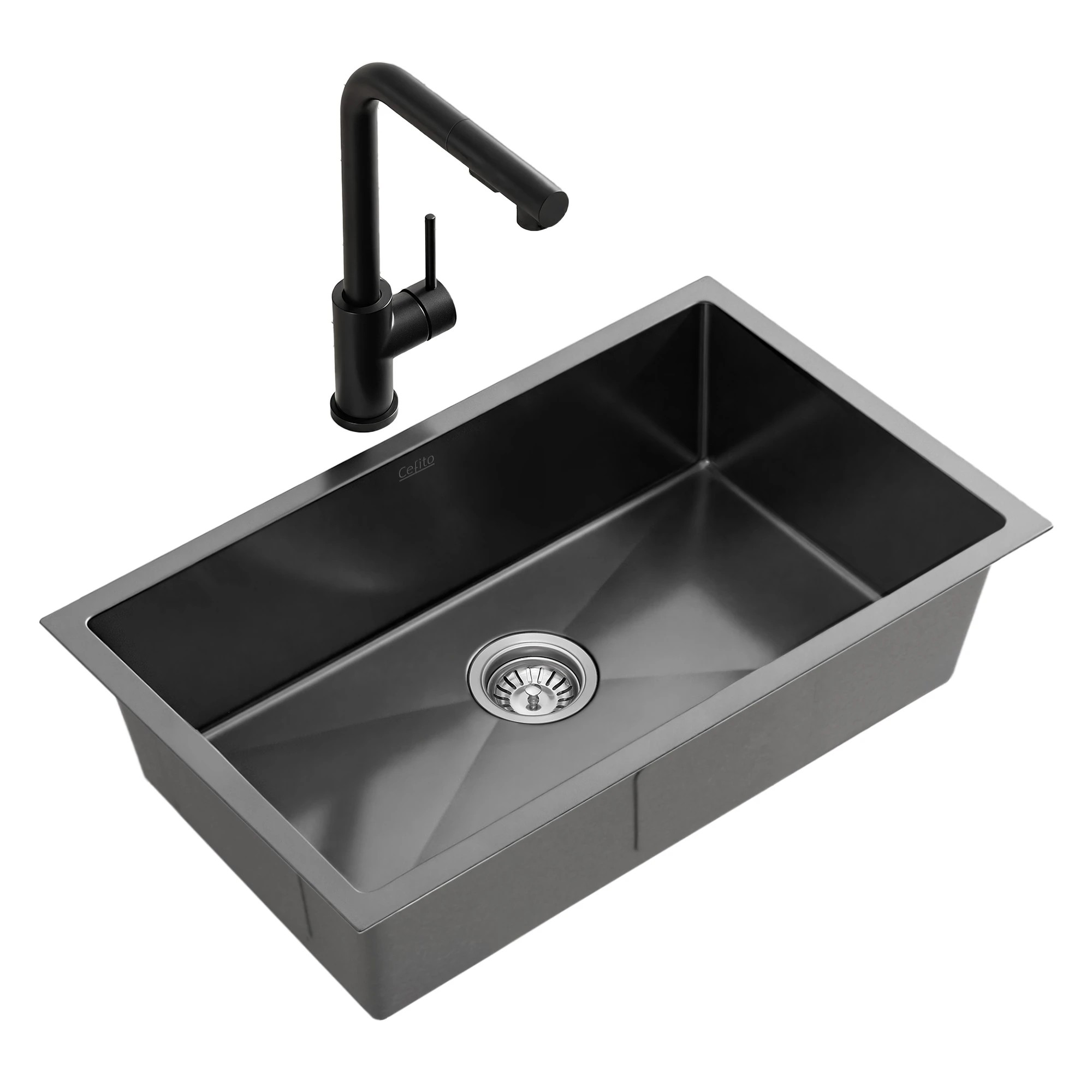 1 Cefito Stainless Steel Sink 60x45CM With Pull Out Mixer Tap Kitchen Basin - Black, 1 of 3