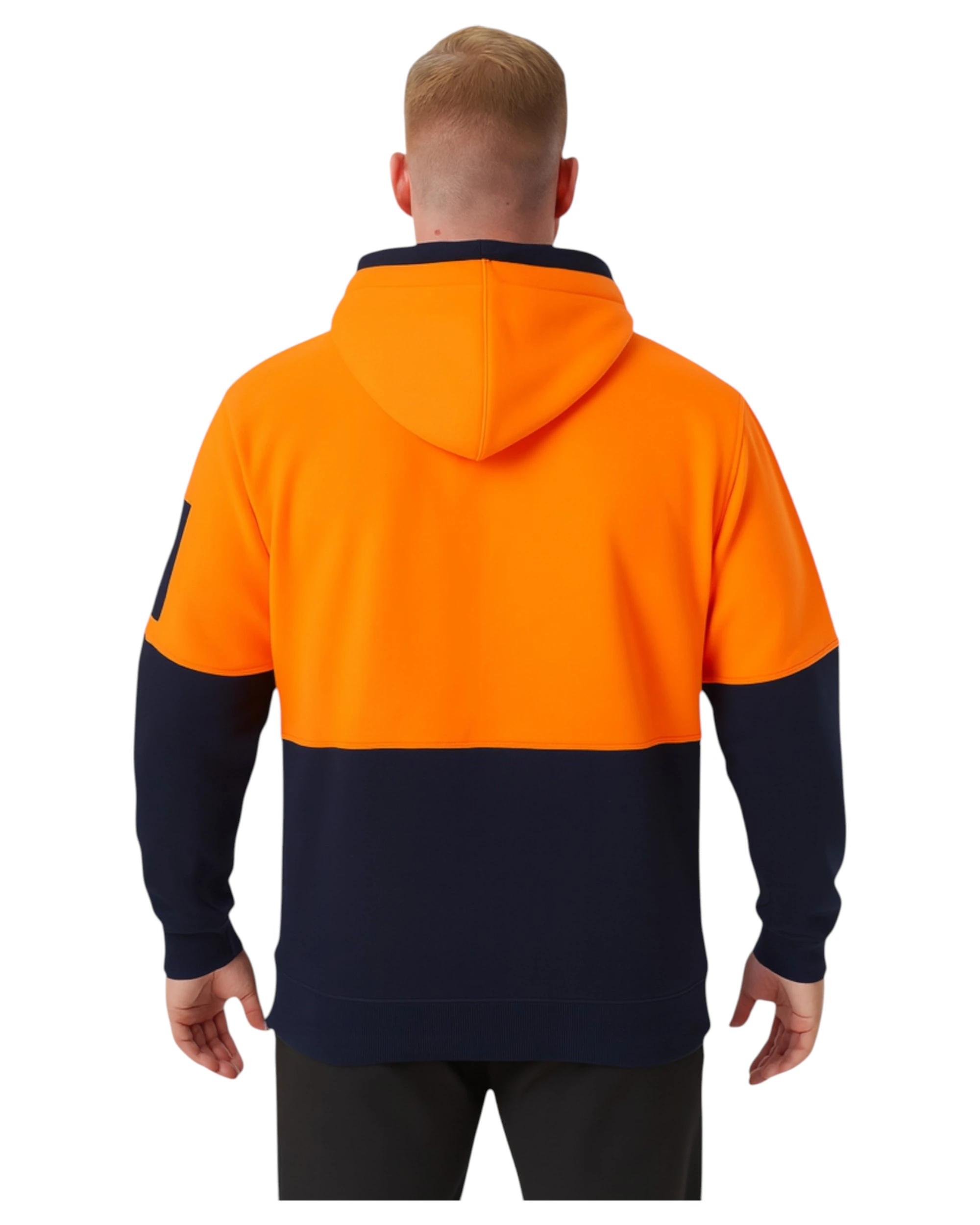5 Hard Yakka Mens Hi Vis 2 Tone Fleece Hoodie ORANGE/NAVY, 5 of 5