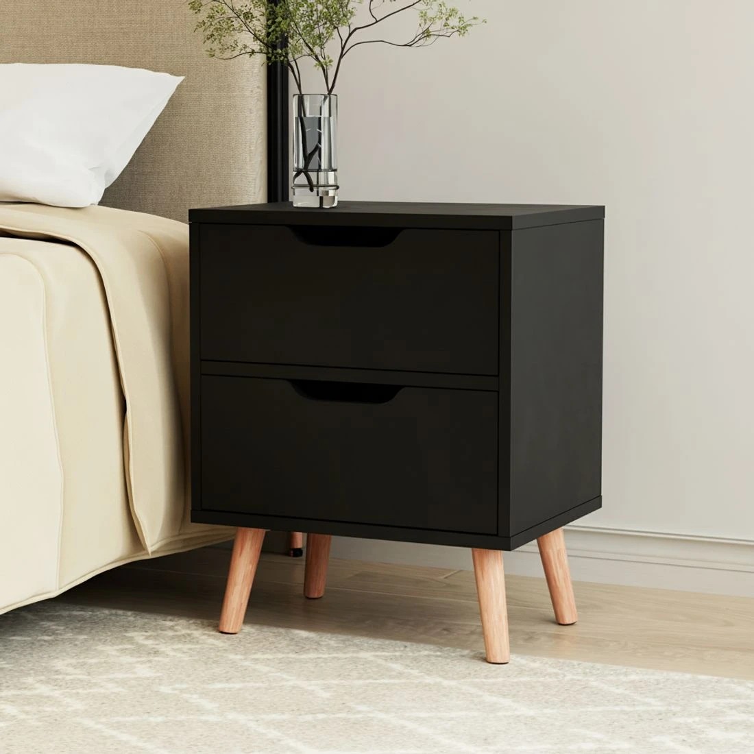 7 Artiss Bedside Table 2 Drawers - BODEN - Black, 7 of 7