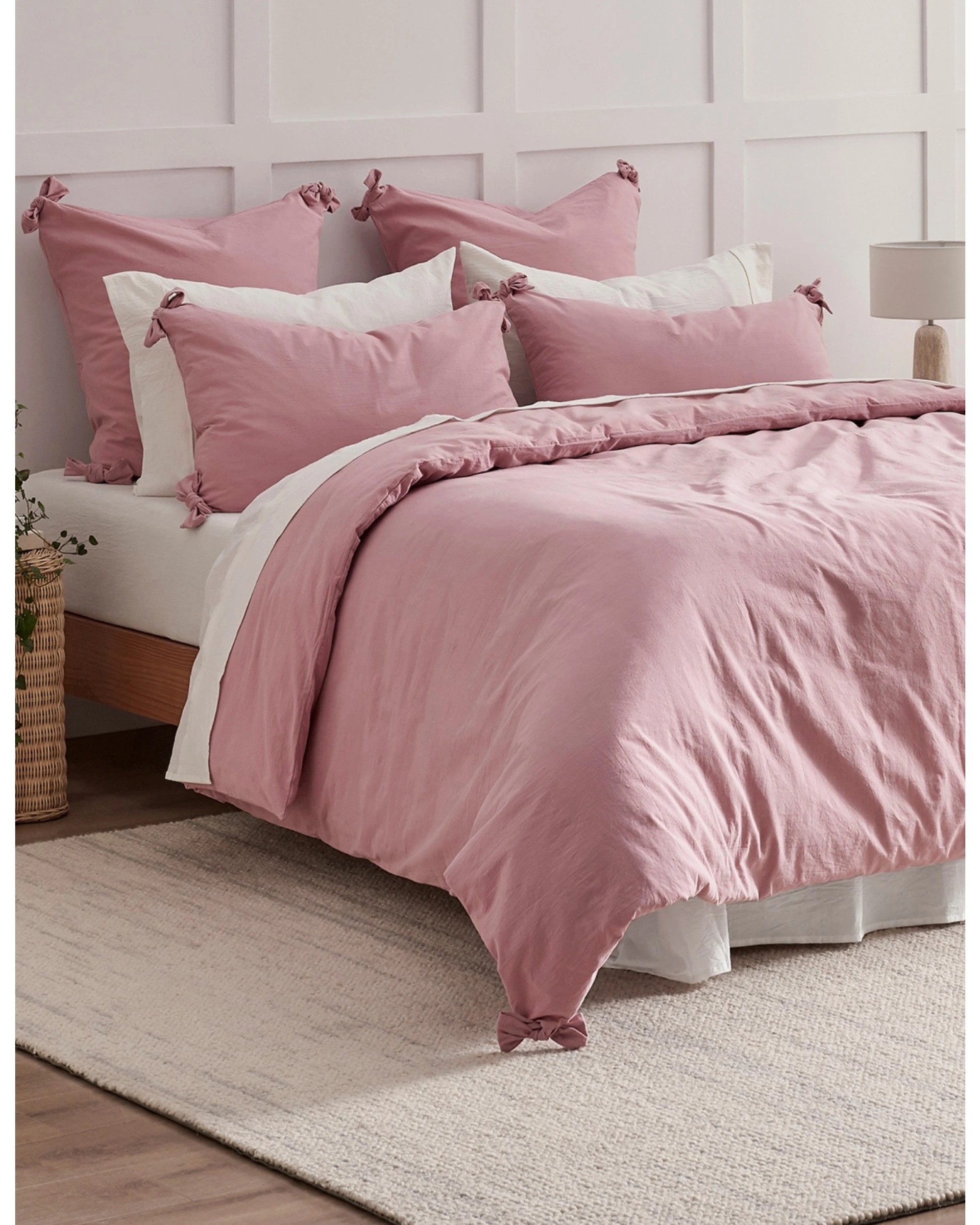 7 Dreamaker Bonnie Washed Cotton Quilt Cover Set with Bows Double Bed - Super King Bed - Pink Pearl, 7 of 9