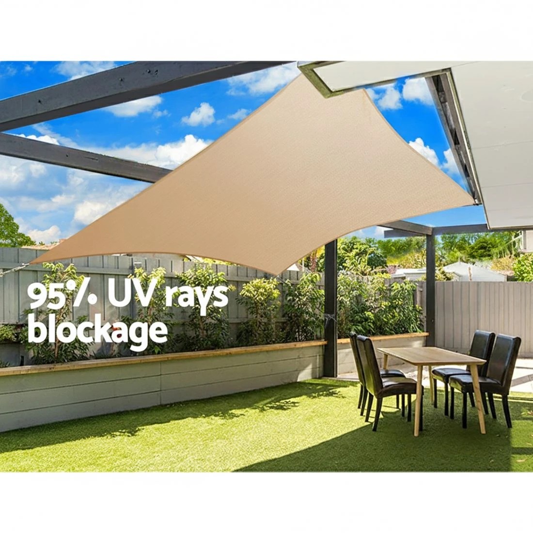 4 Instahut Waterproof Shade Sail 4x5m Rectangle Sand 95% Shade Cloth - Beige, 4 of 4