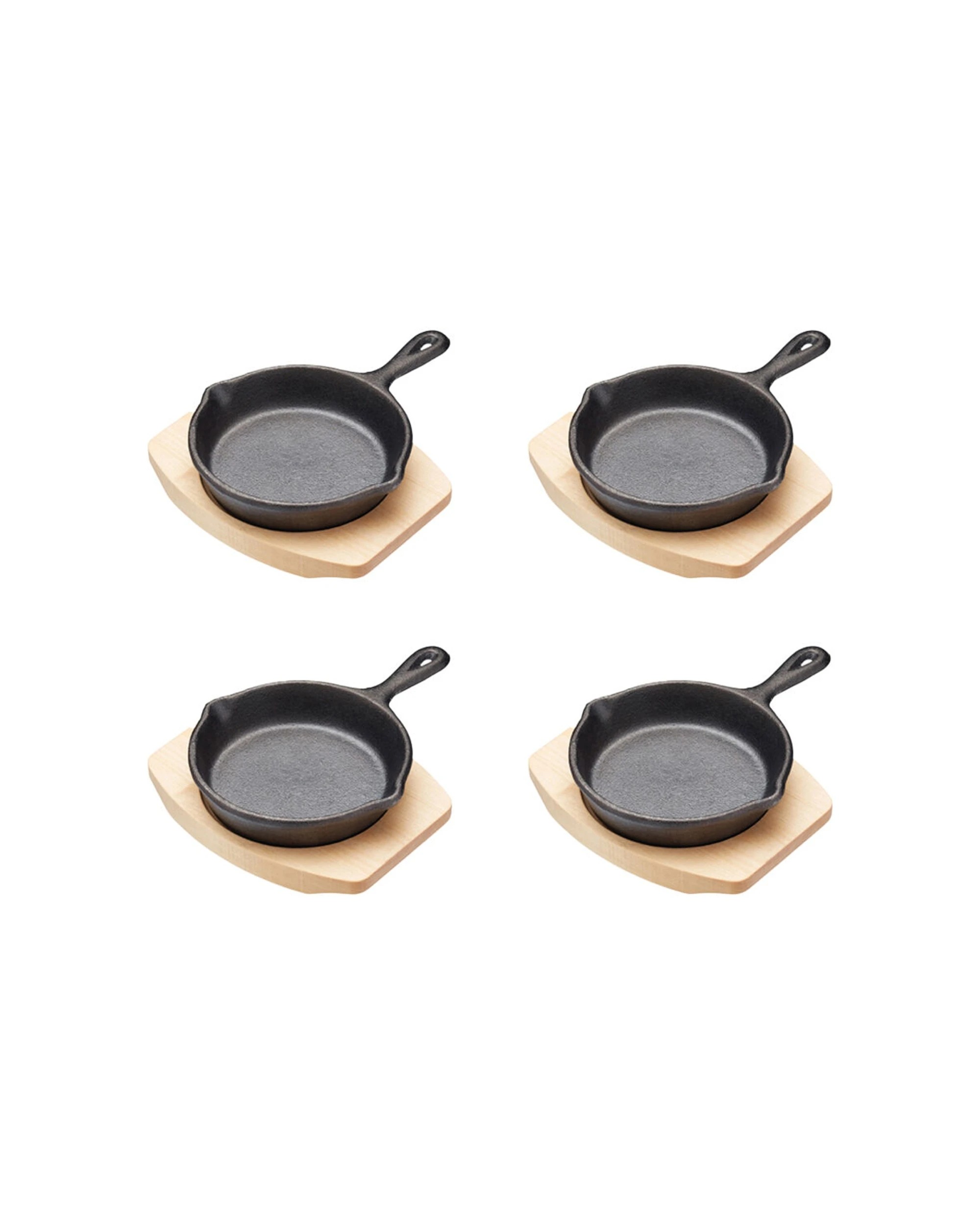 1 Artesa 4PK Cast Iron Round Small Fry Pan Serving Skillet with Wooden Board 11xm - Black, 1 of 5
