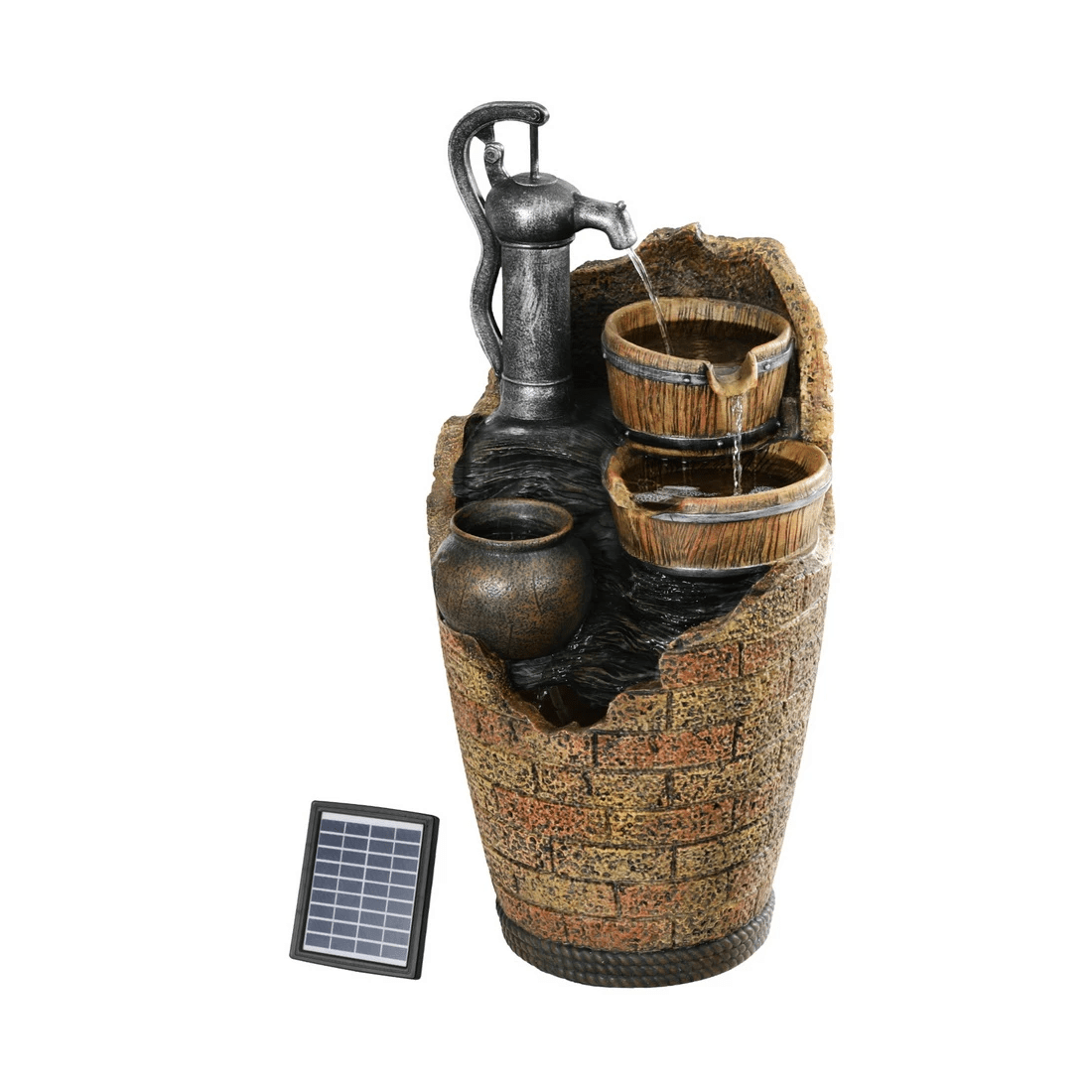 1 Gardeon Solar Fountain Water Feature Outdoor Cascading Hand Pump Design 80CM - Multi, 1 of 2