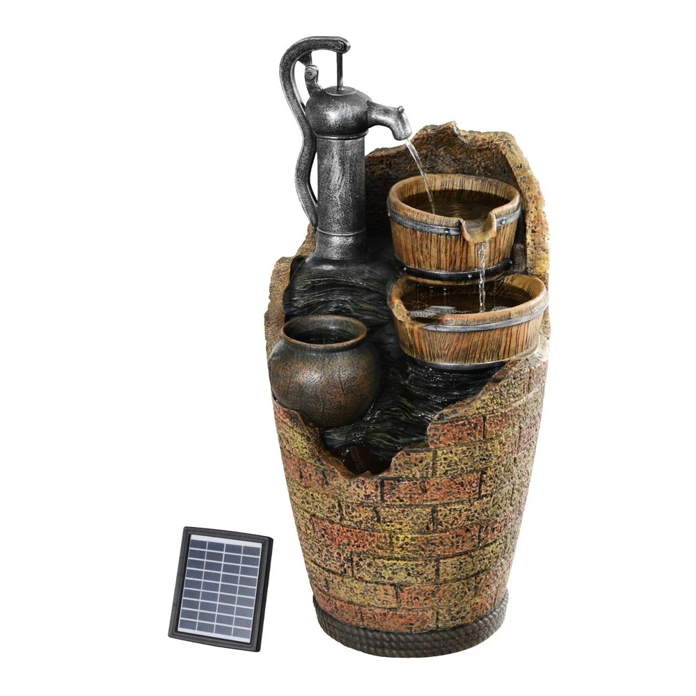 1 Gardeon Solar Fountain Water Feature Outdoor Cascading Hand Pump Design 80CM - Brown, 1 of 5