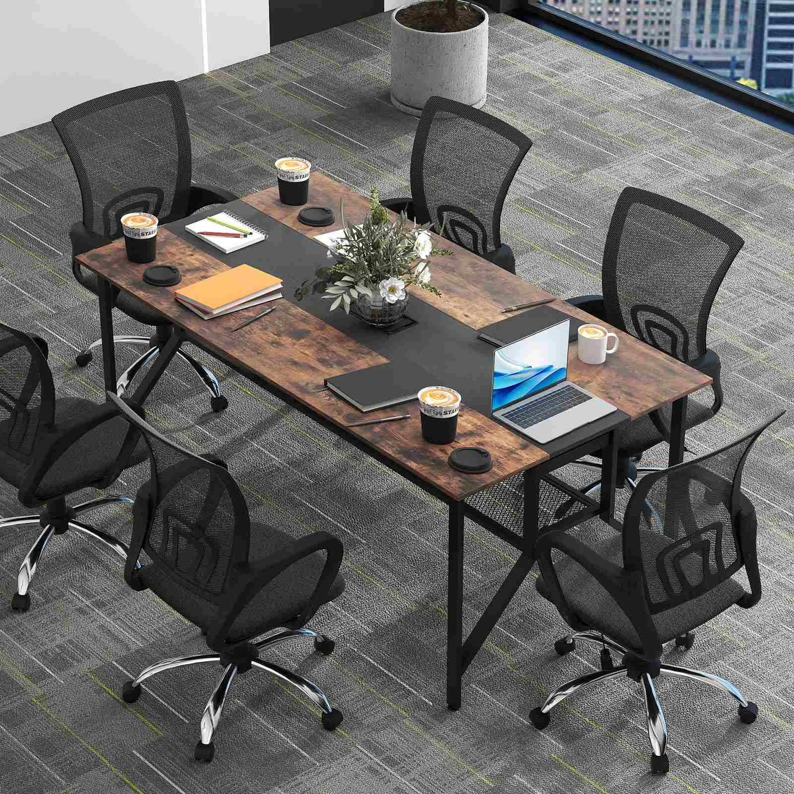 2 Costway 1.8M Office Conference Table w/Mesh Storage Shelf Dining Table, 2 of 6