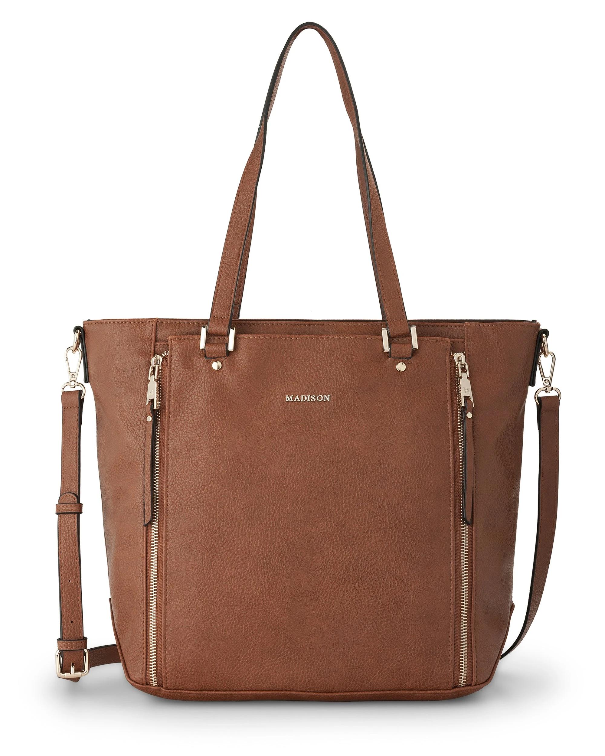 1 Madison Accessories Amelia Large Zip Detail Tote DK TAN LT GOLD, 1 of 8