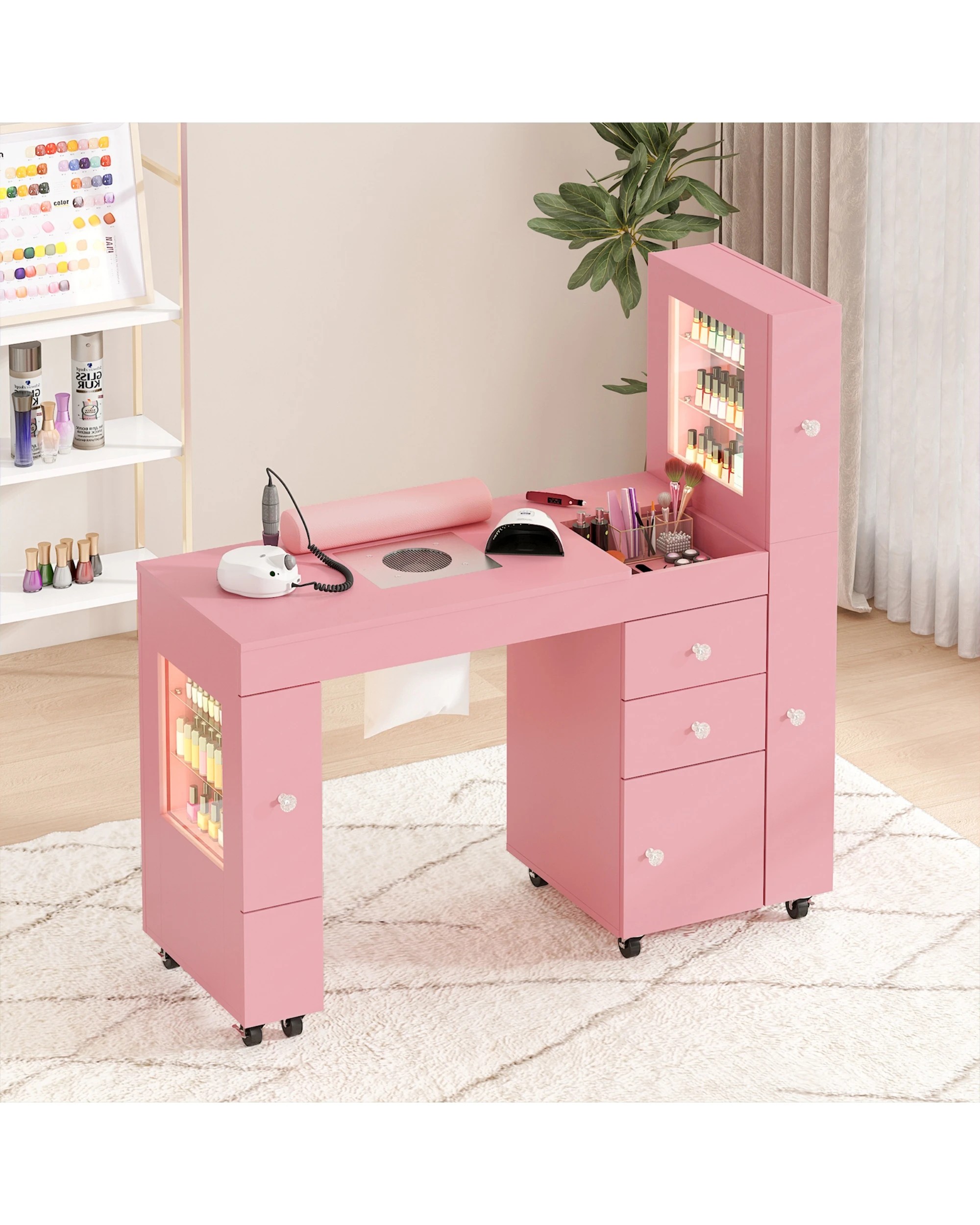 3 Advwin Manicure Table With Led Light Display Cabinet Dust Collector, 3 of 10