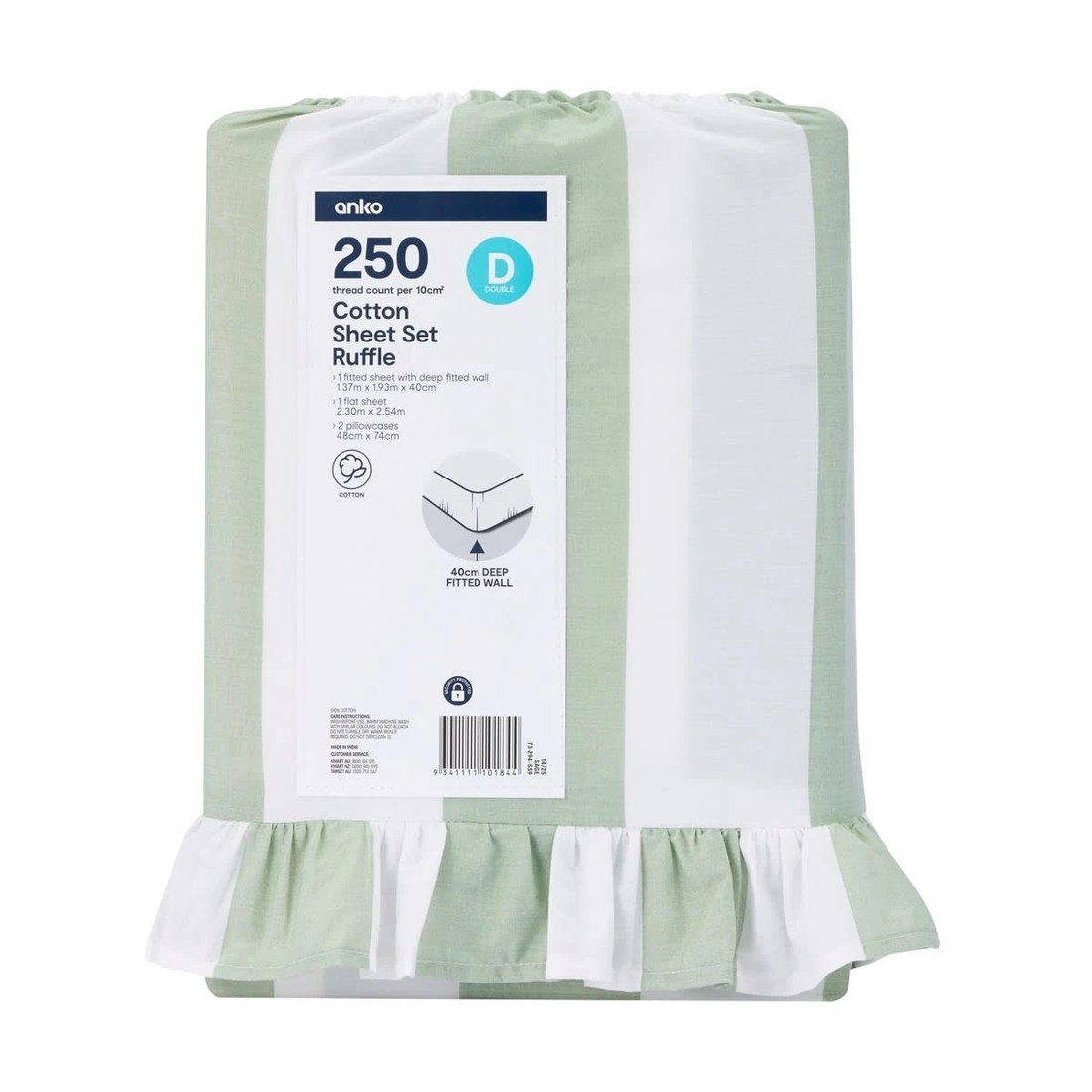 7 250 Thread Count Cotton Ruffle Sheet Set - Double Bed, Sage, 7 of 7