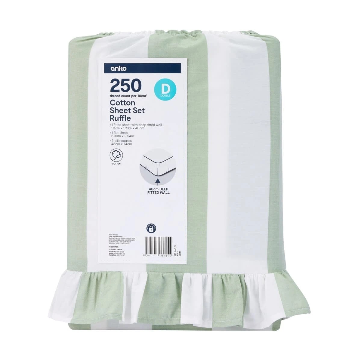 7 250 Thread Count Cotton Ruffle Sheet Set - Double Bed, Sage, 7 of 7