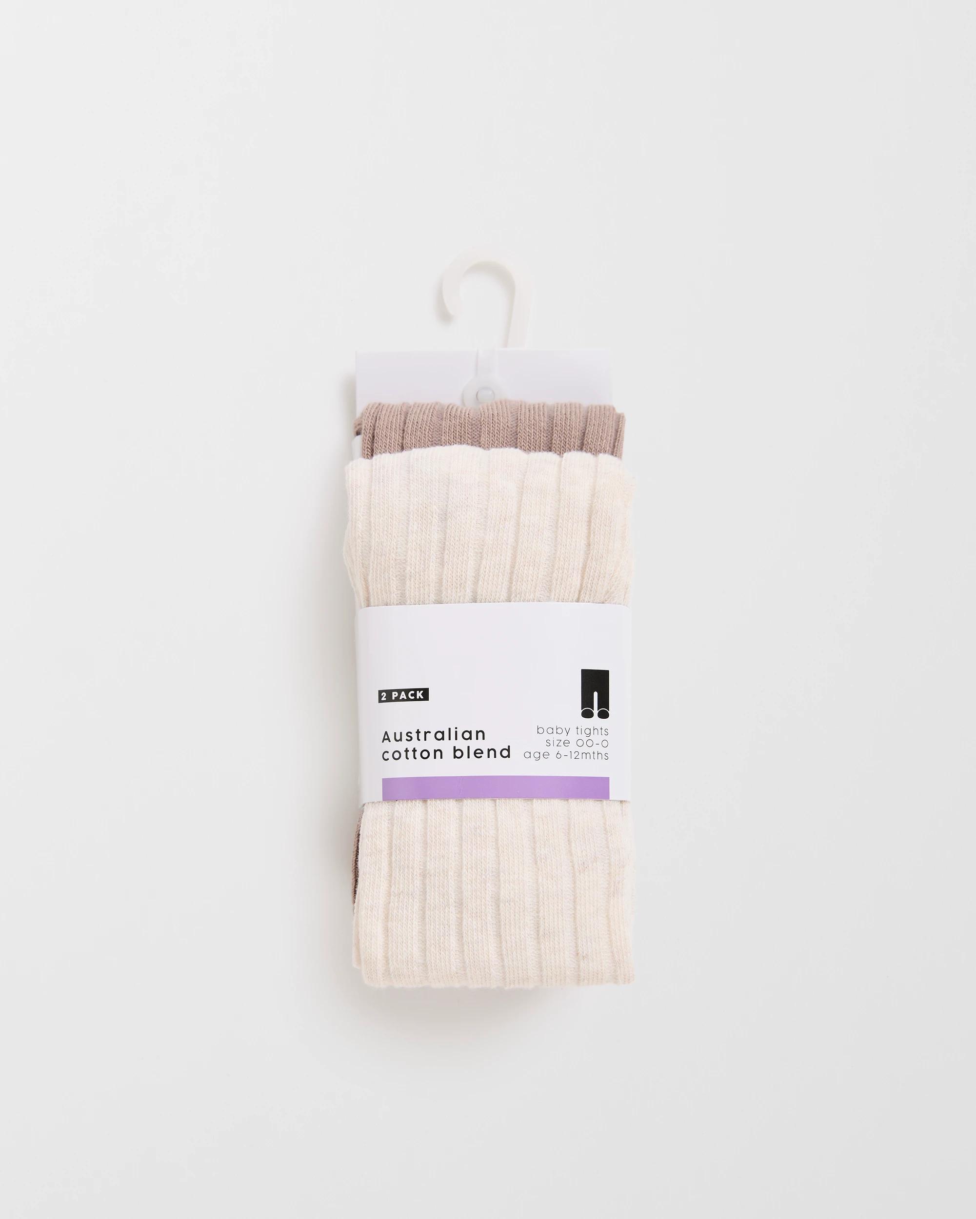 3 Maxx Baby Australian Cotton Blend 2 Pack Rib Tights BROWN/OATMEAL, 3 of 3