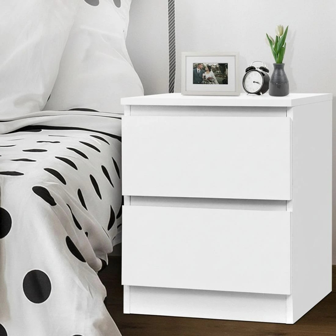 7 Artiss Bedside Table 2 Drawers Nightstand Bedroom Storage Compact Design Space Saving Modern Decor Easy Assembly - White, 7 of 8
