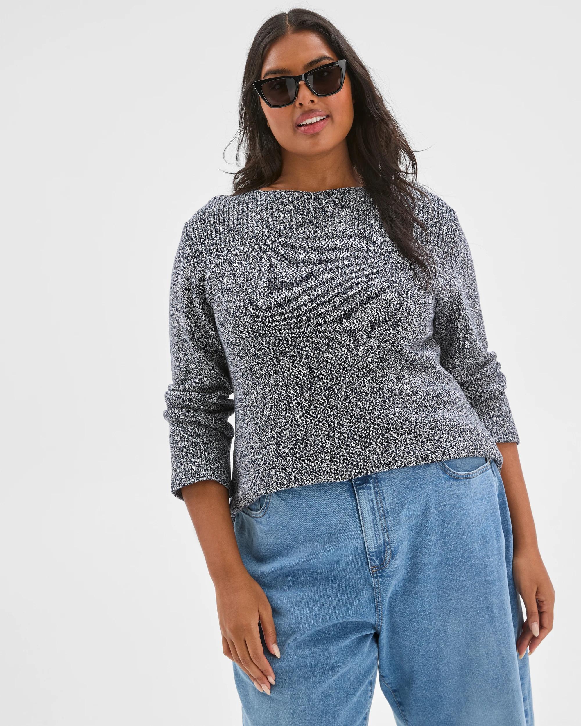 2 Target Curve Plus Size Australian Cotton Blend Ottoman Twist Jumper PETROL TWIST, 2 of 7