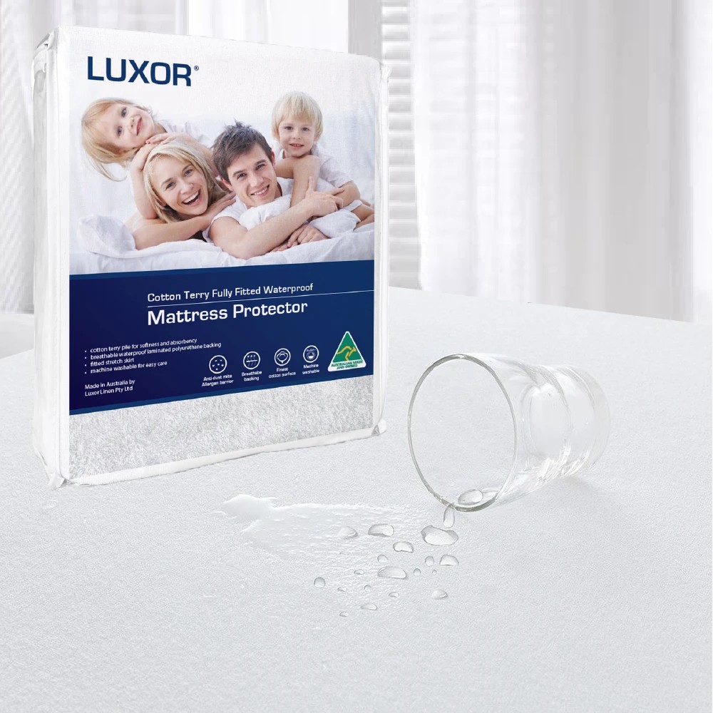 1 Luxor Terry Cotton Waterproof Fully Fitted Mattress Protector - Single Bed - White, 1 of 1