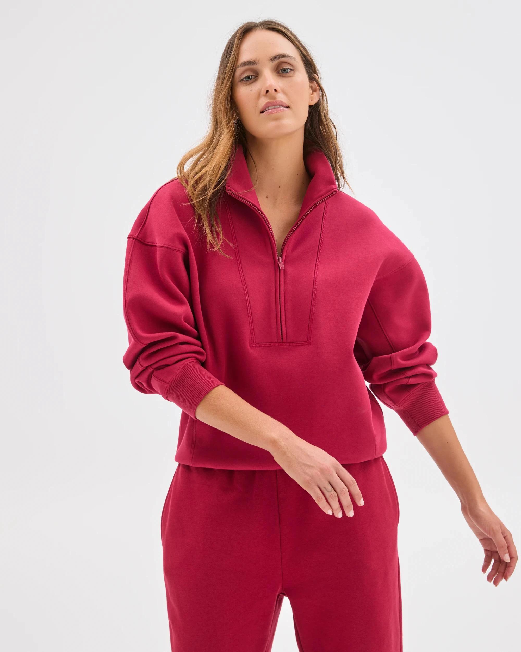 4 Target Active Australian Cotton Blend Cocoon 1/4 Zip Fleece Jumper DARK RED, 4 of 7