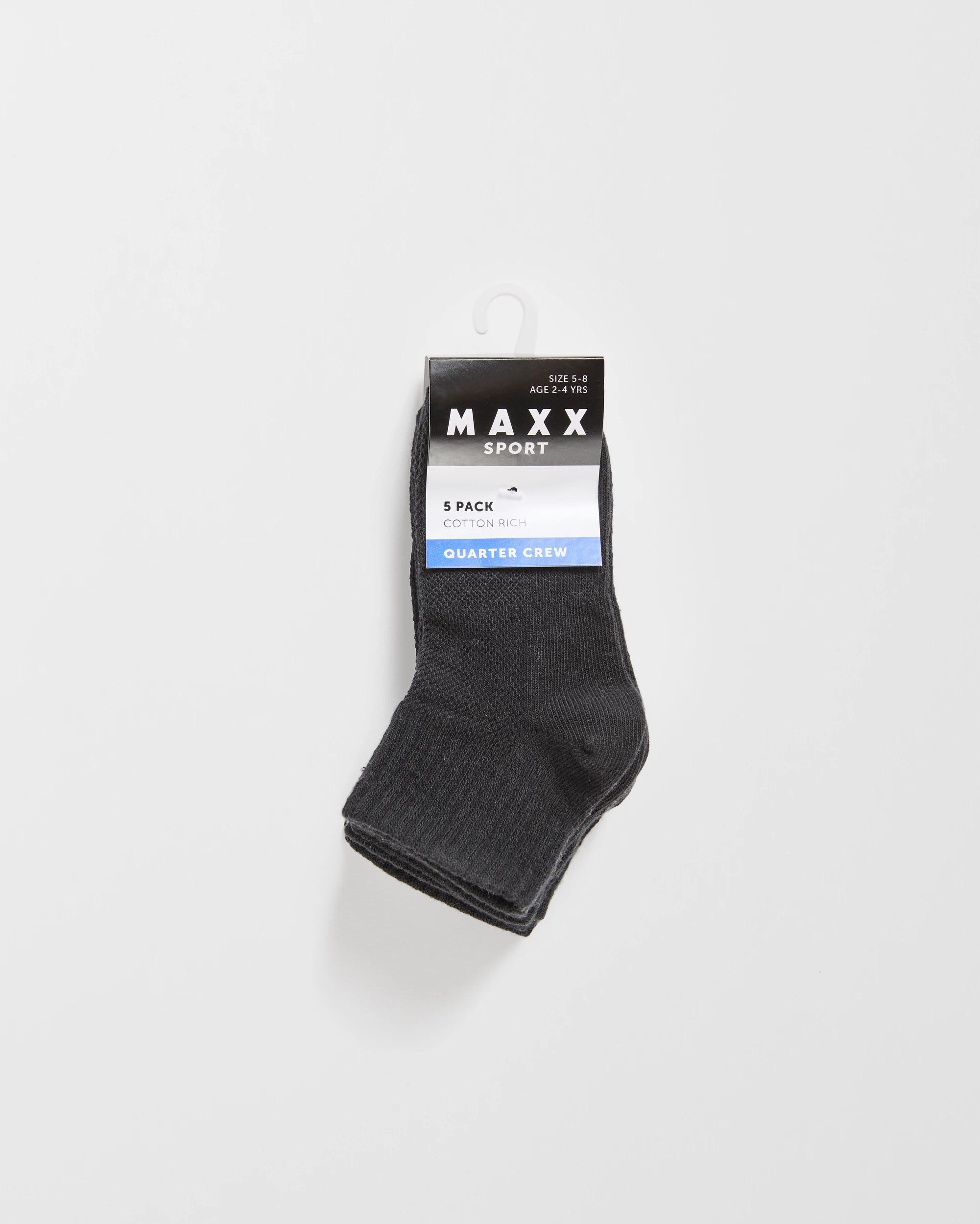 3 Maxx Australian Cotton Blend Lightweight Sport Quarter Crew Socks 5 Pack BLACK, 3 of 3