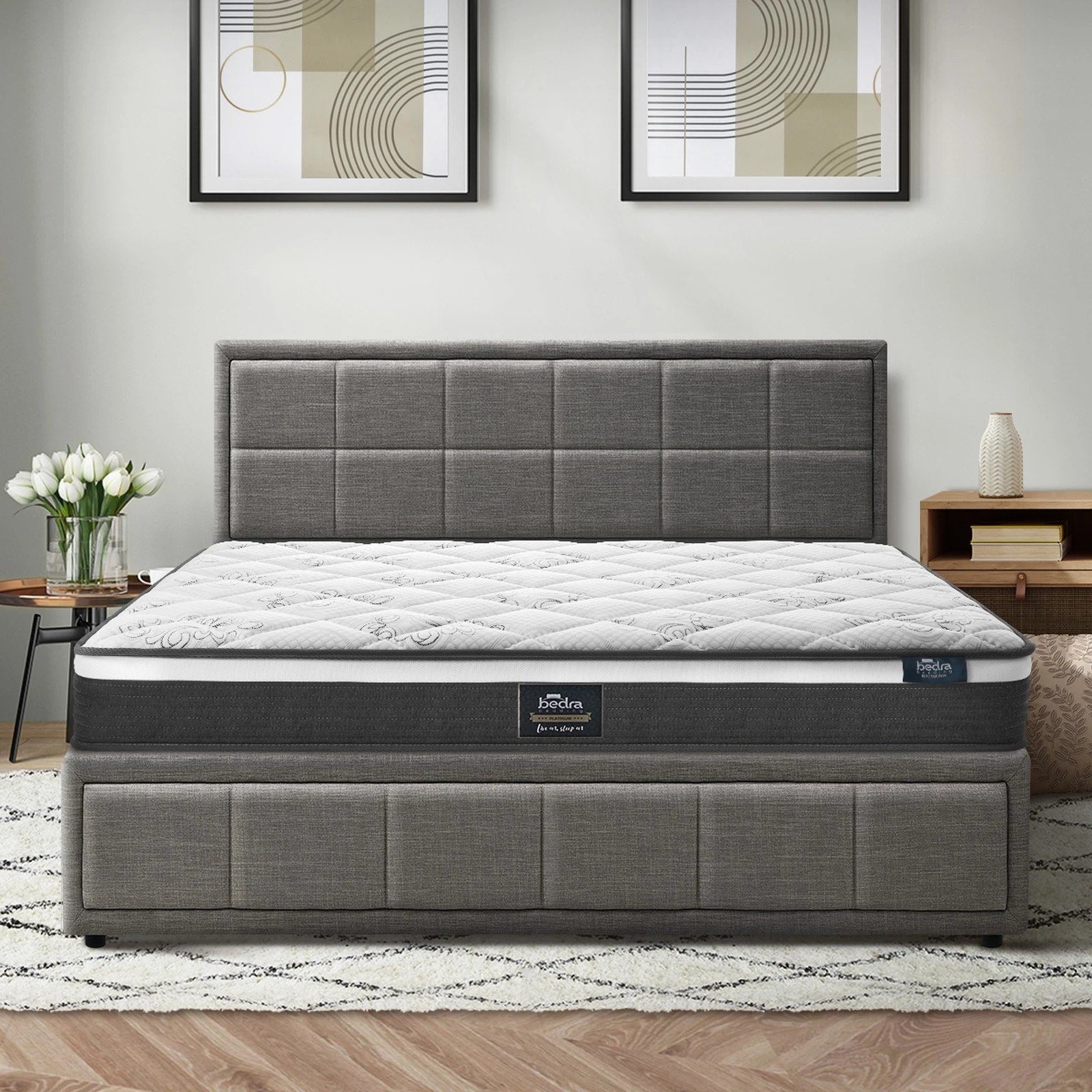 6 Oikiture Bed Frame King Size Gas Lift Storage With Mattress Set BOSS - Grey, 6 of 8