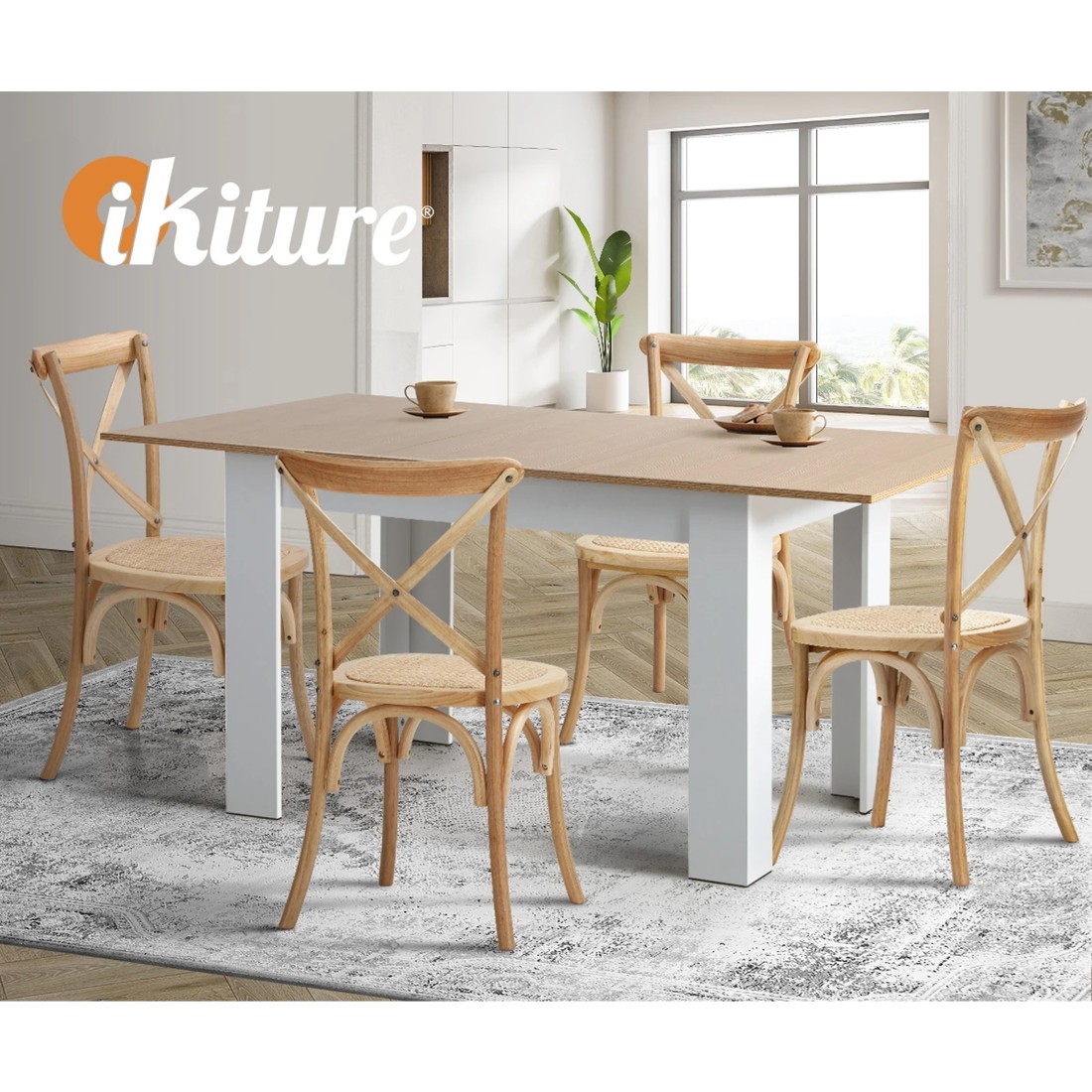 5 Oikiture 160cm Extendable Dining Table With 4pcs Dining Chairs Crossback Wooden
 - Multi, 5 of 10