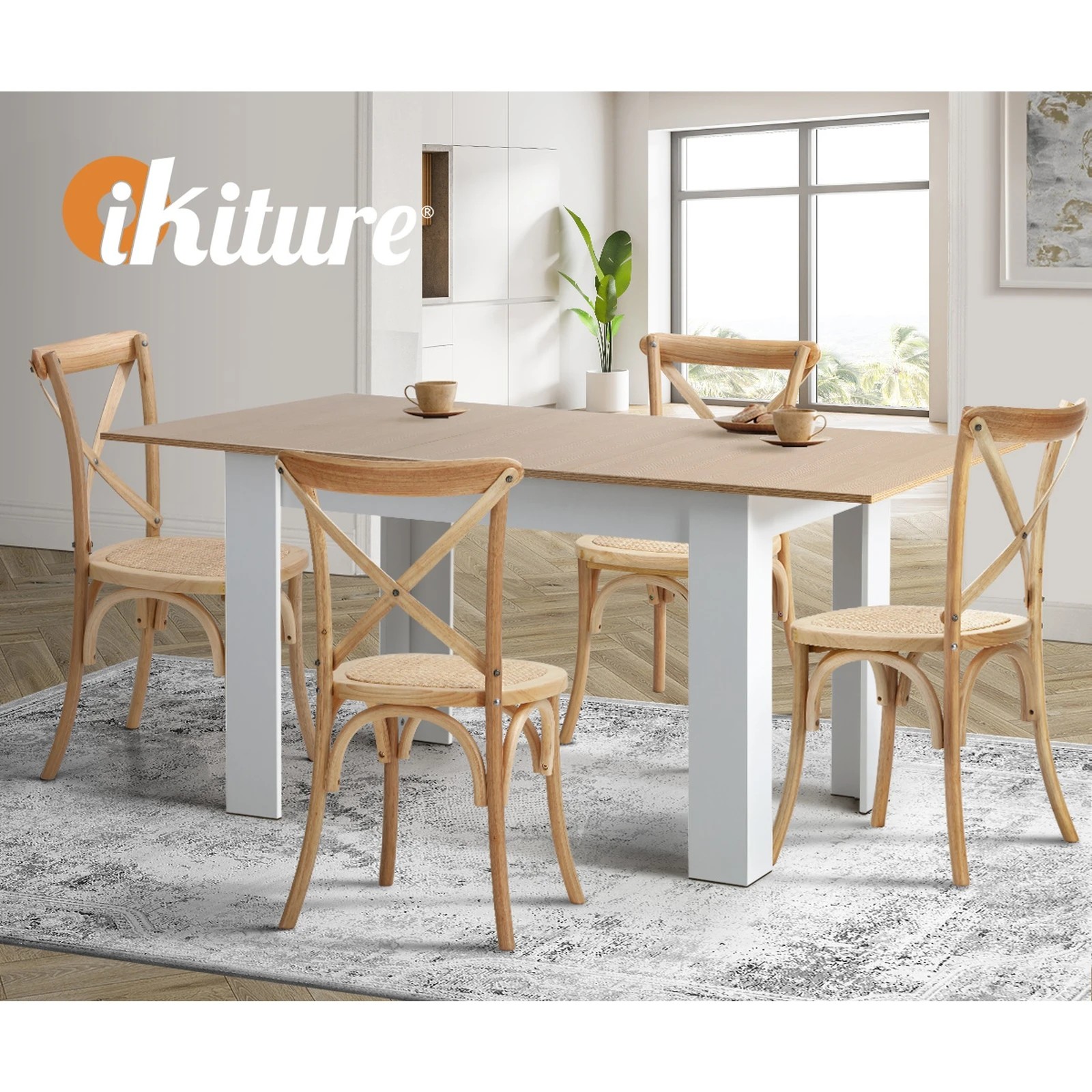 5 Oikiture 160cm Extendable Dining Table With 4pcs Dining Chairs Crossback Wooden
 - Multi, 5 of 10
