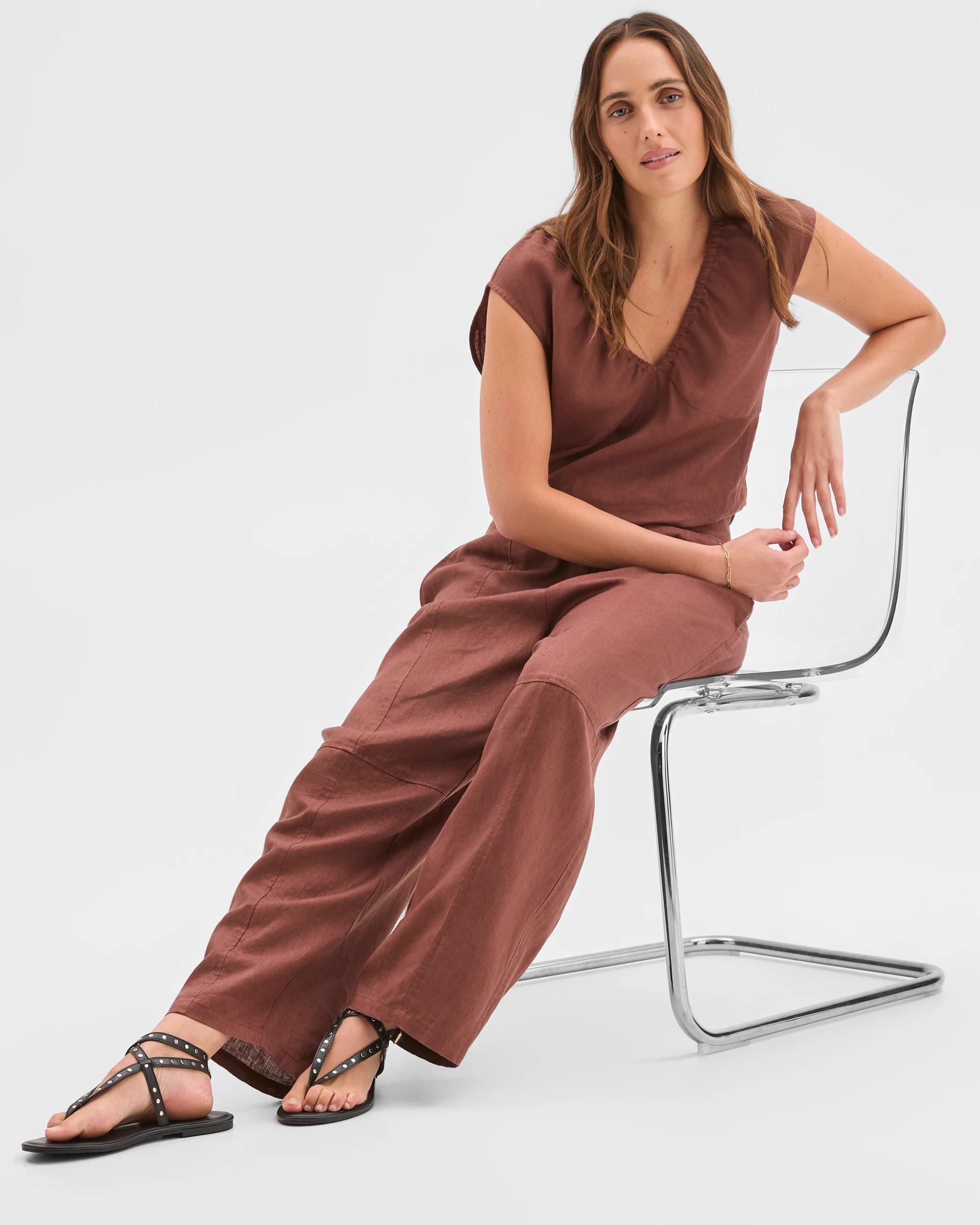 3 Target Woman European Linen Barrel Leg Pants SOFT BROWN, 3 of 7