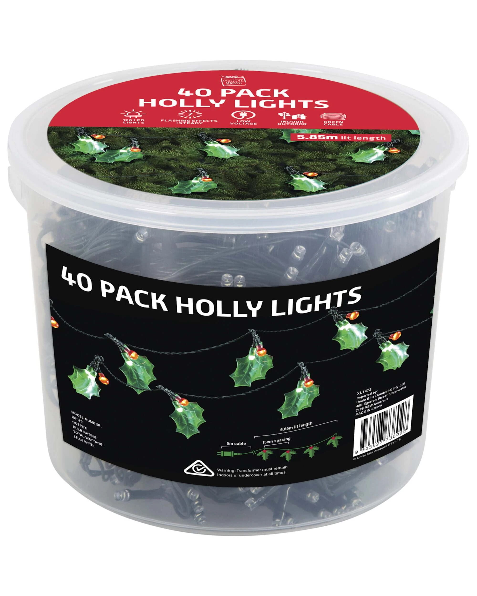 3 Uncle Bills 40 Christmas Tree Holly Leaf LED Lights 5.85m - Green, 3 of 3