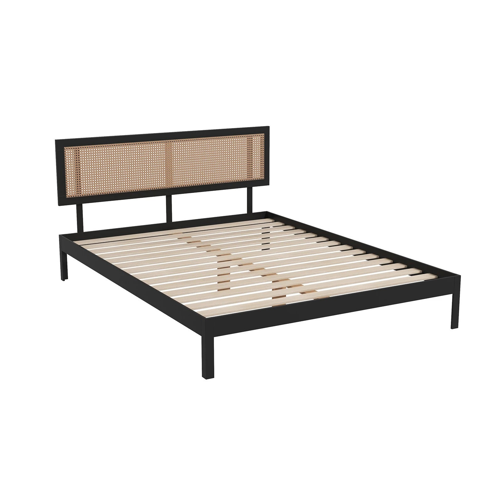 3 Casa Decor Tulum Platform Bed Rattan Bed Head Solid Wooden Frame - Black, 3 of 7