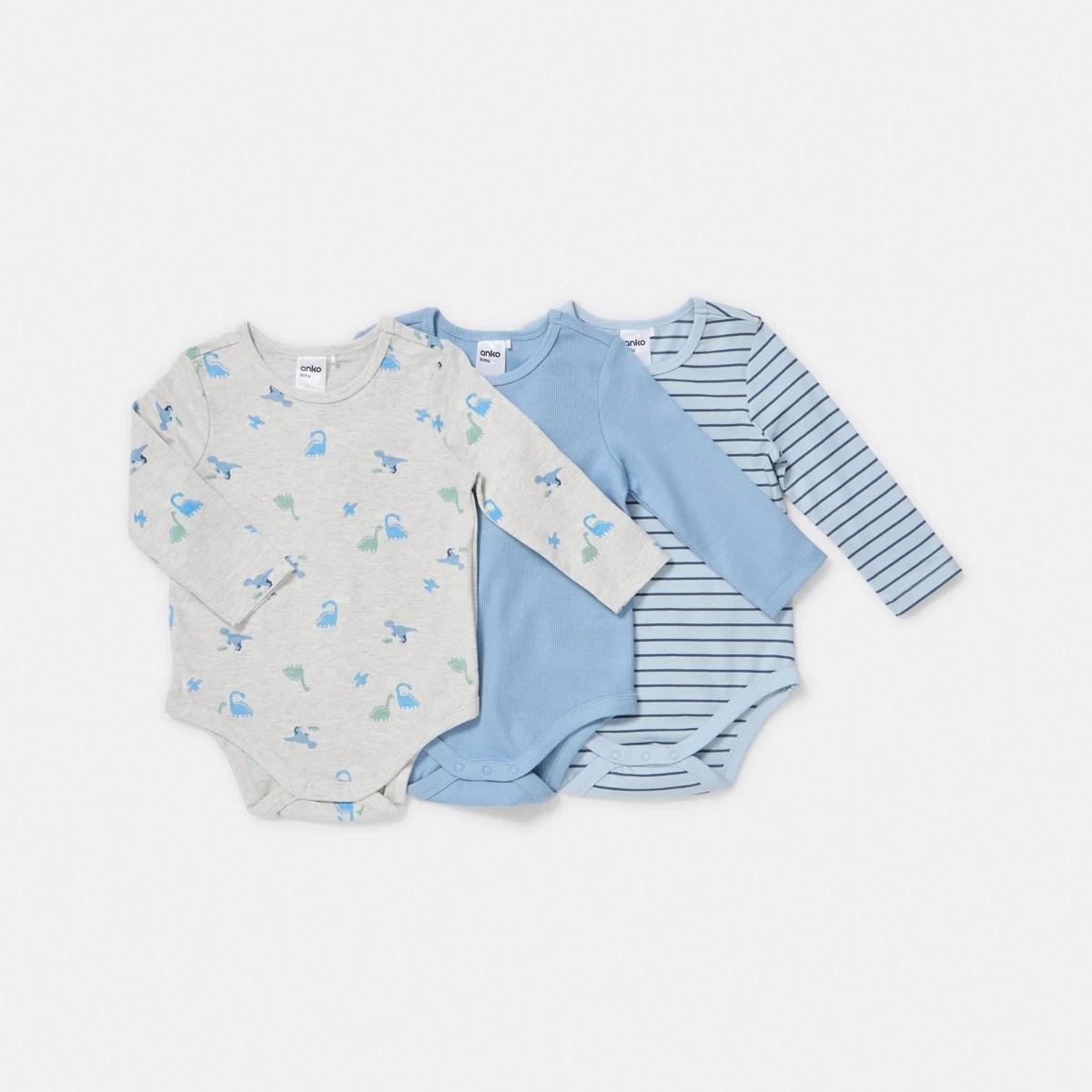 1 3 Pack Bodysuits Blu Dino, 1 of 8