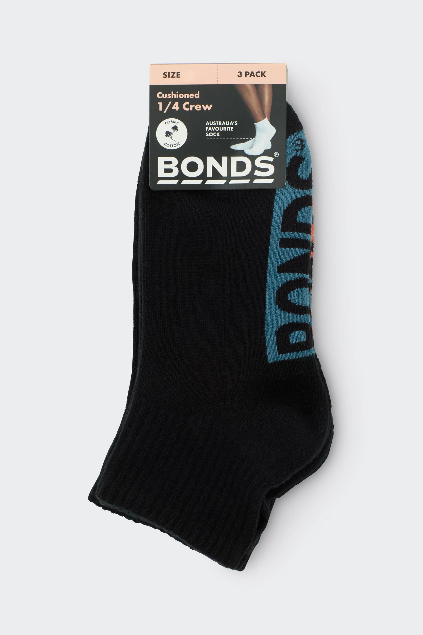 2 Bonds 3 Pack Logo Quarter Crew Socks BLACK, 2 of 2