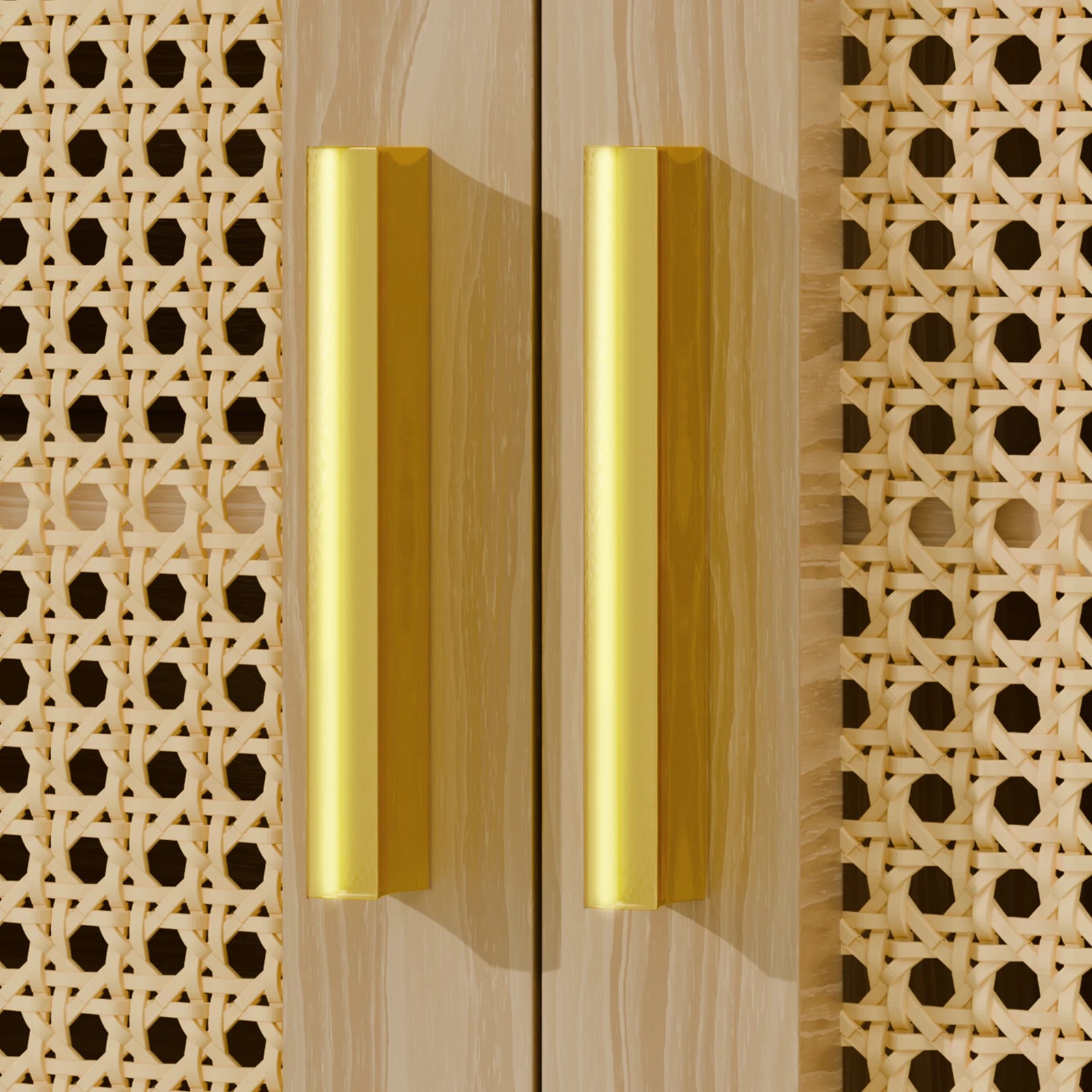 5 Alfordson Buffet Sideboard Cabinet Storage Rattan Cupboard Shelf - Oak, 5 of 9