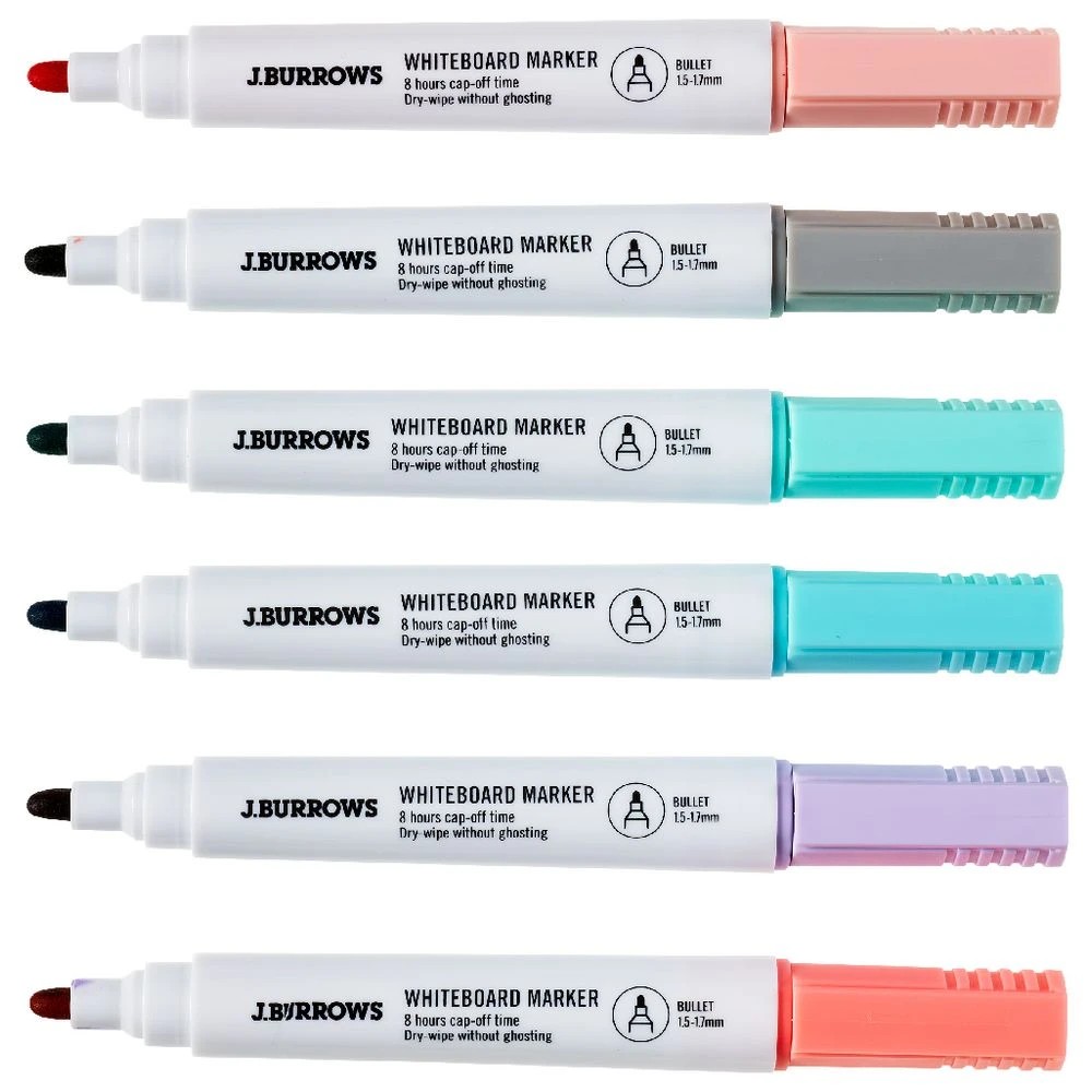 3 J.Burrows Whiteboard Markers Bullet Pastels 6 Pack, 3 of 4