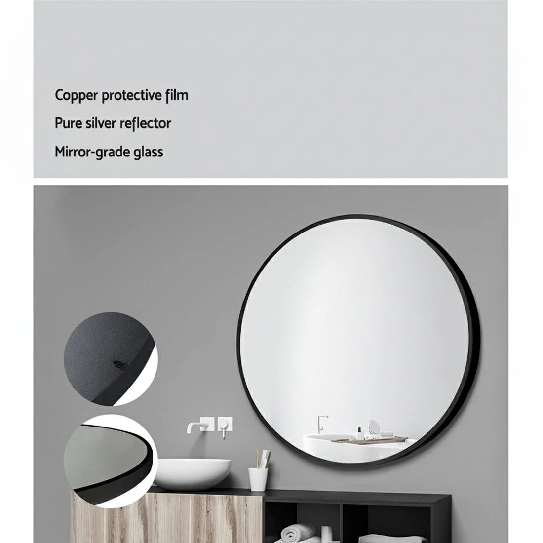 5 Embellir 2 Wall Mirror Makeup 70cm Home Decor Framed Mirrors Bathroom Round - Black, 5 of 6