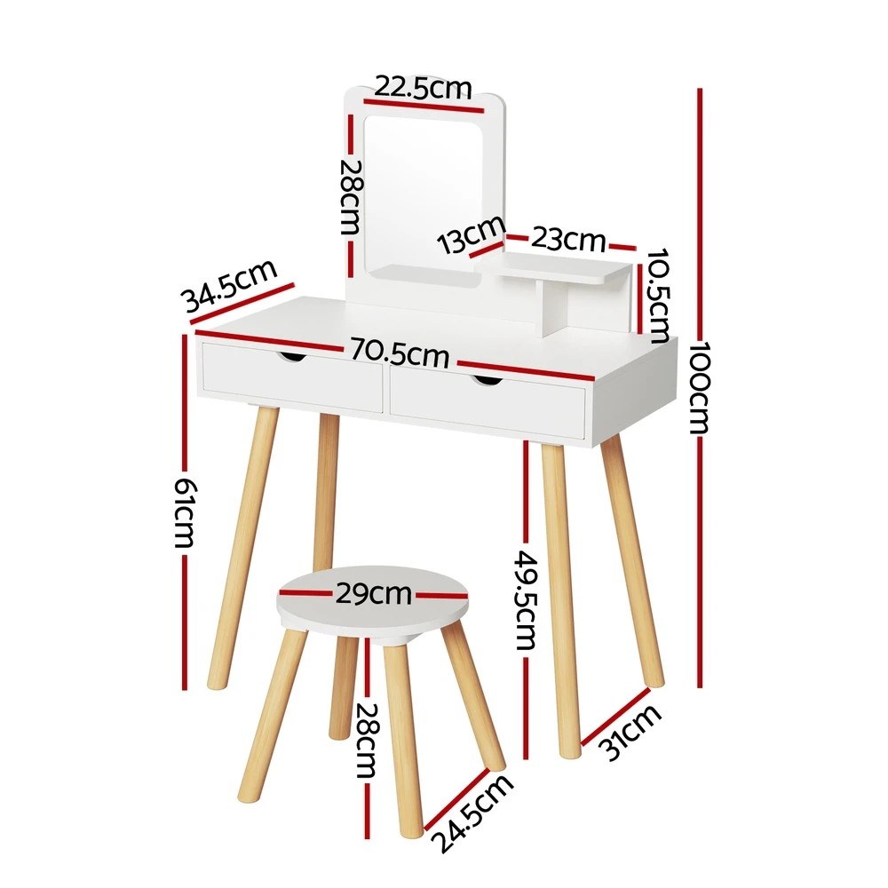 3 Keezi Kids Dressing Table Vanity Makeup Chair Set with Mirror Drawers Wooden Legs - White, 3 of 5